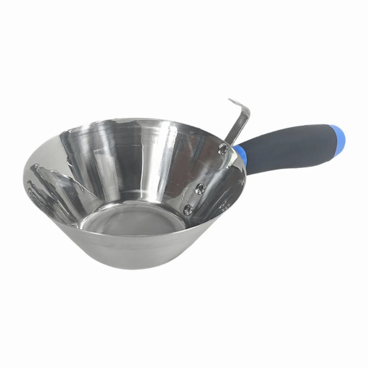 Milageto Cubo de acero inoxidable con pala, resistente, mango cómodo, herramienta para enlucido, bandeja para barro para proyectos de bricolaje de albañilería