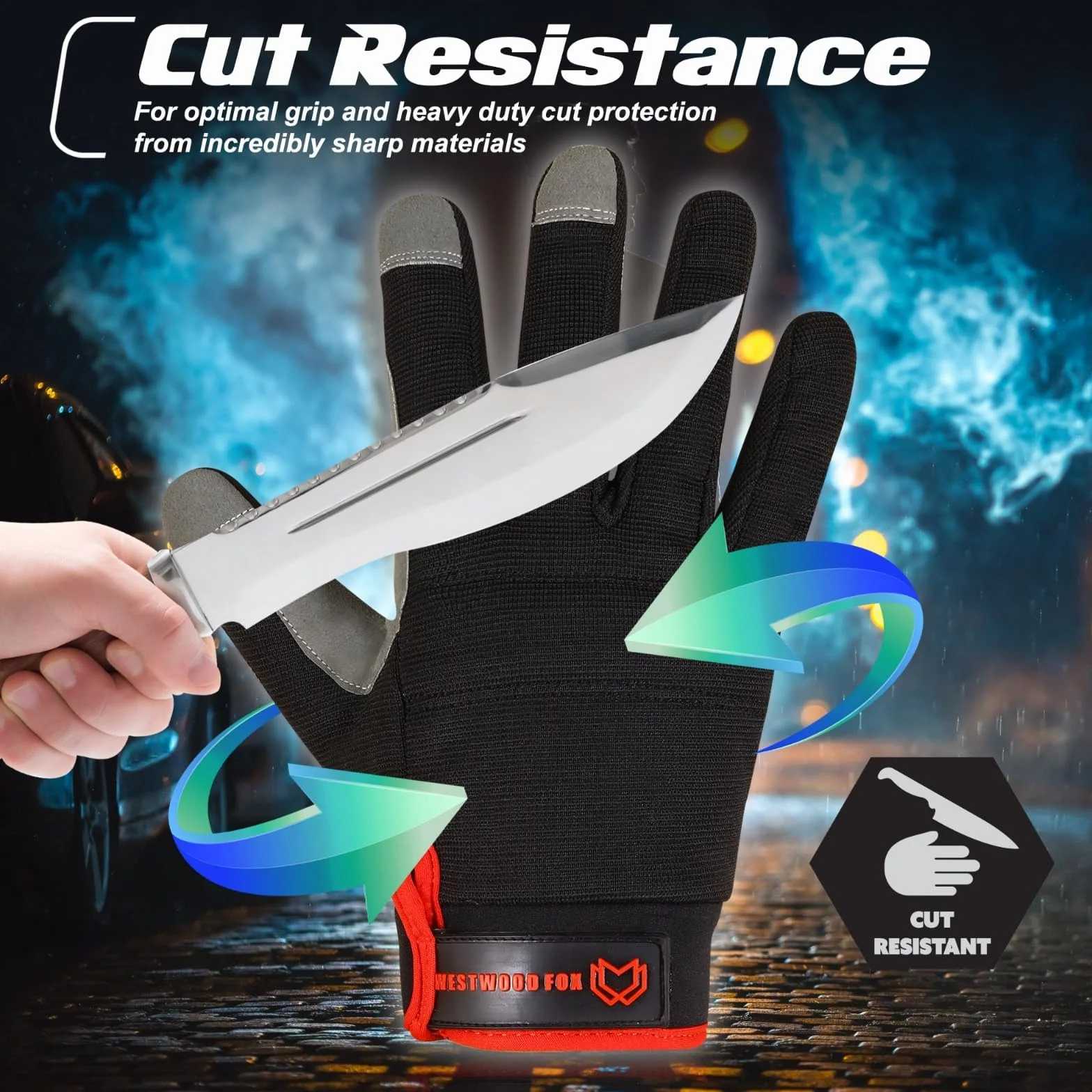 Guantes de trabajo de seguridad resistentes para hombres con protección de palma y pantalla táctil (Negro, L)