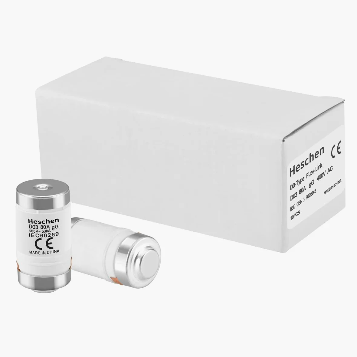 Heschen Eslabones fusibles cerámicos Neozed, eslabón fusible tipo D0, D03, 80A 400VAC, tipo gL/gG, 10 unidades