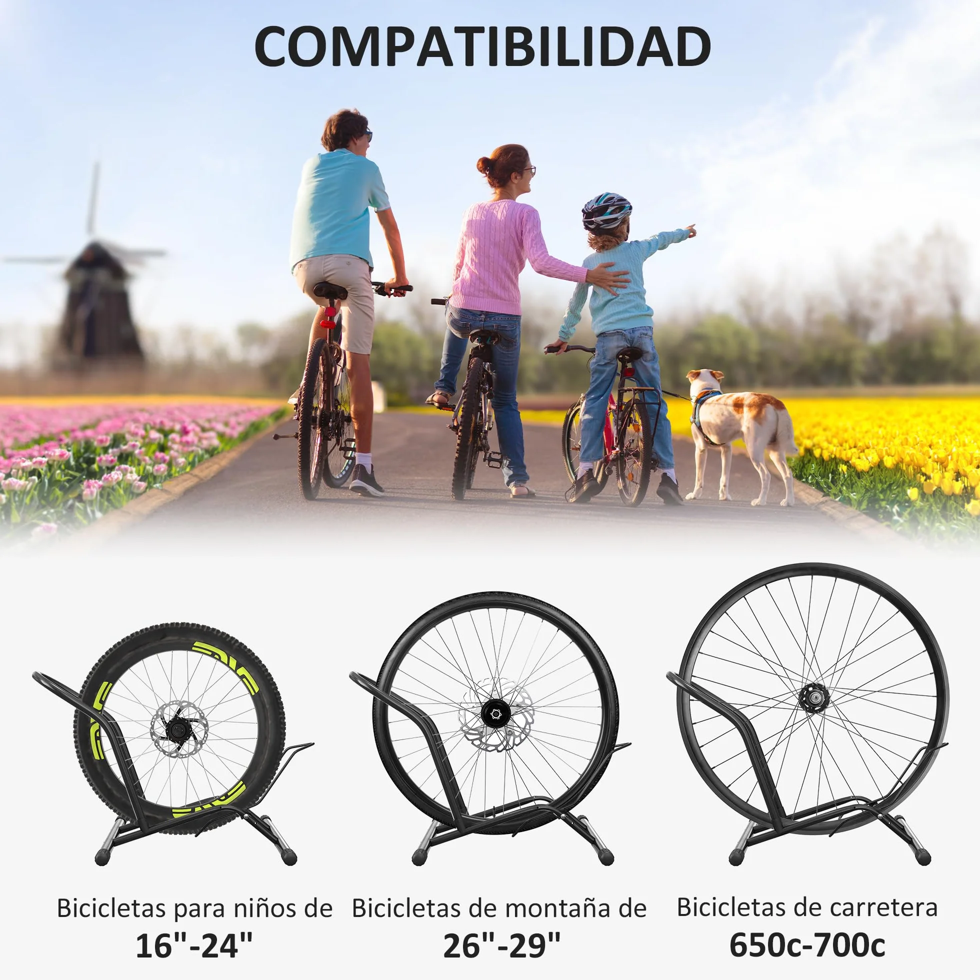 SPORTNOW Aparcamiento para Bicicletas Soporte de Acero 59x41x38 cm Negro