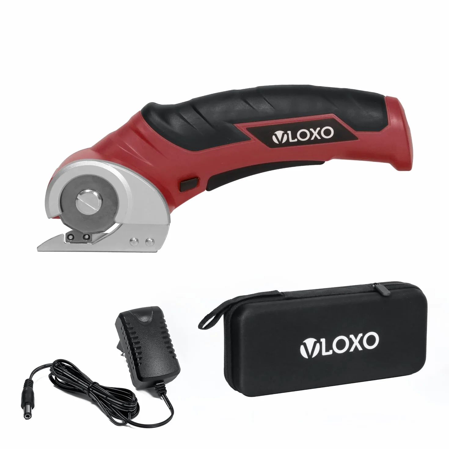 VLOXO Cúter Rotativo Eléctrico, Tijeras Eléctricas Inalámbrico con Bloqueo de Seguridad Tijeras Electricas Carton con Recargable Cortador para Tela Alfombra Cuero Manualidades