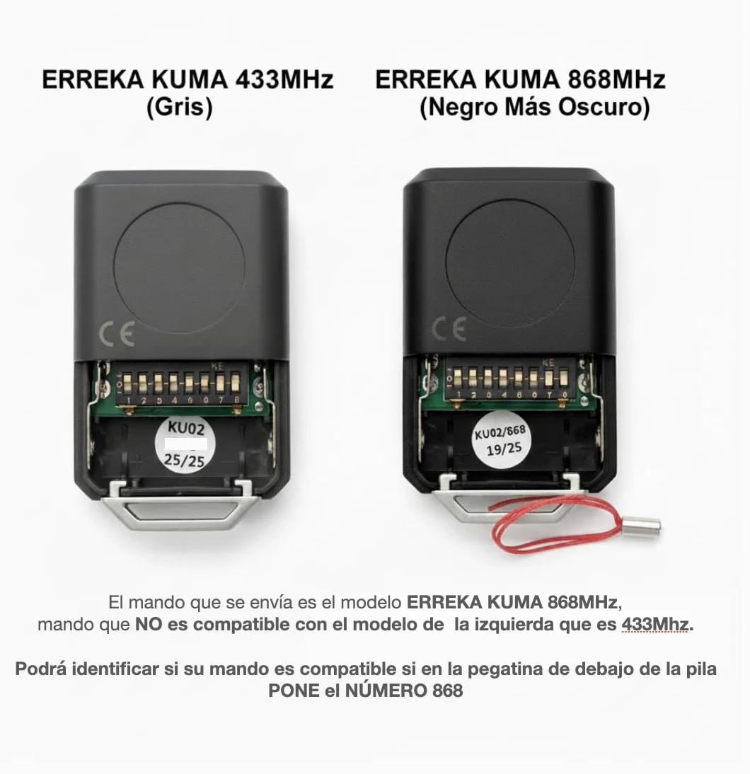 ERREKA KUMA KU02 868 MHz Mando Garaje Original 868 MHz Fixed Code Emisor de 2 Canales Botones para Puertas Automáticas Frecuencia 868,35 MHz Sistema de Alta Seguridad