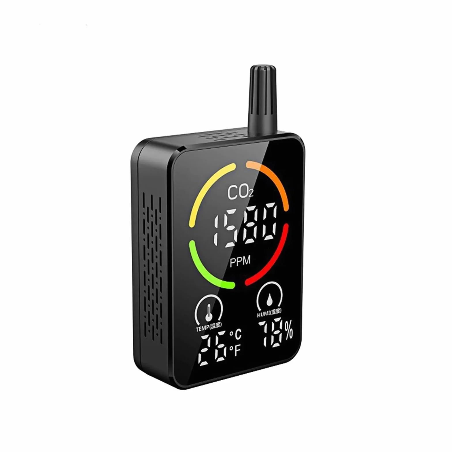 Detector de CO2 Monitor calidad del aire Medidor Temperatura Humedad Sensor NDIR dióxido carbono Probador concentración con alarma Para uso de bricolaje(Black)