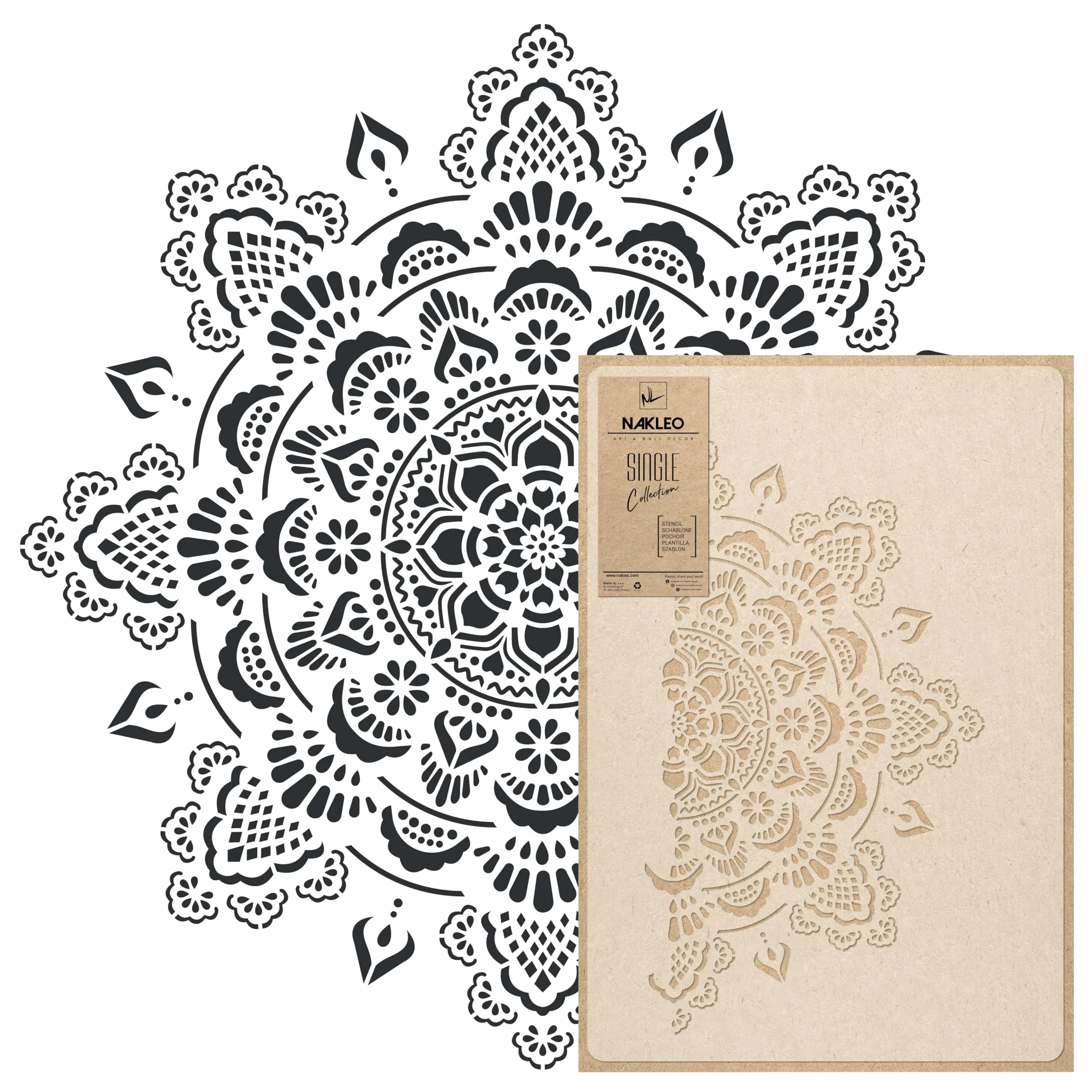 NAKLEO Plantilla de Mandala para Pintar Paredes, Grandes Diámetro 59cm - M, Boho Geométrico Ornamento Patrón, Stencil Plástico y Reutilizable, Manualidades DIY Artesanía Casa Decoración