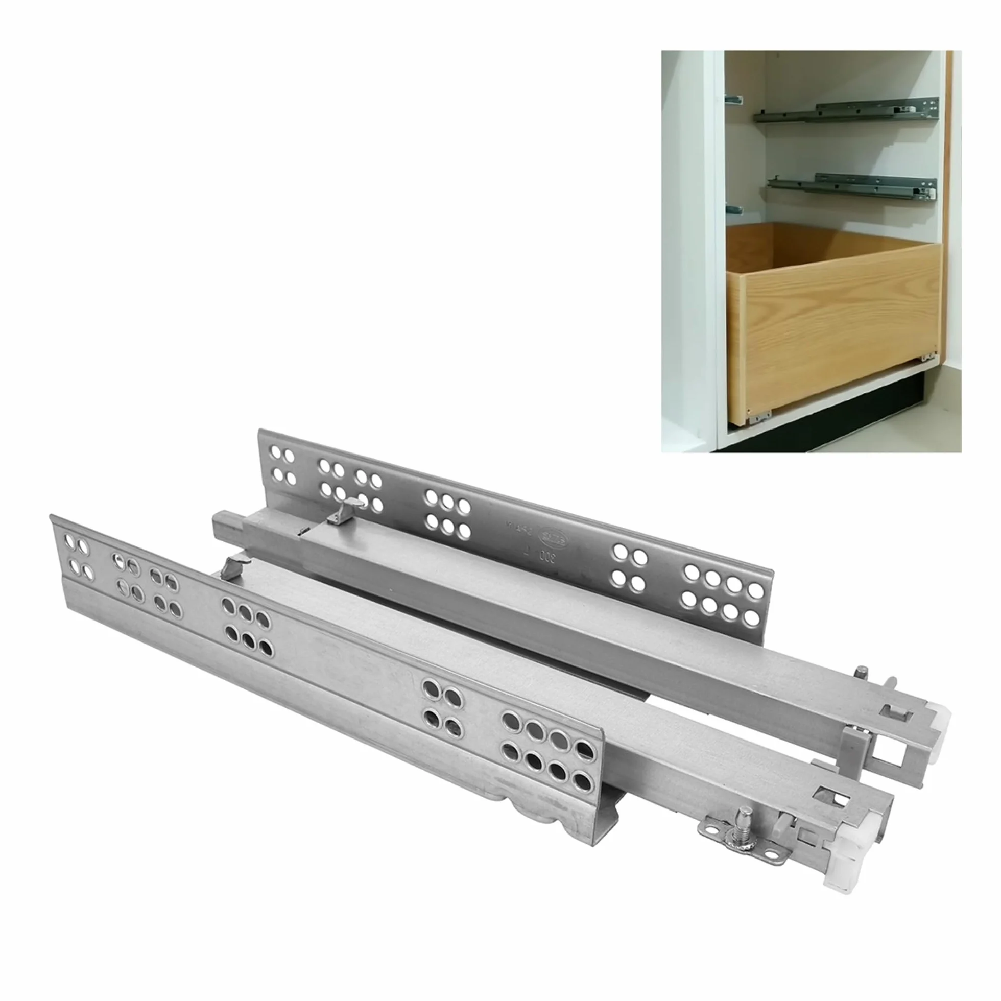 Amig - Juego de 2 guías Correderas Mod.45 de Acero Zincado para Cajones de Muebles, Cajoneras o Armarios, Autocierre y Apertura Push, Resistencia: 25 Kg/Par, Plateado, Medidas: 400 mm