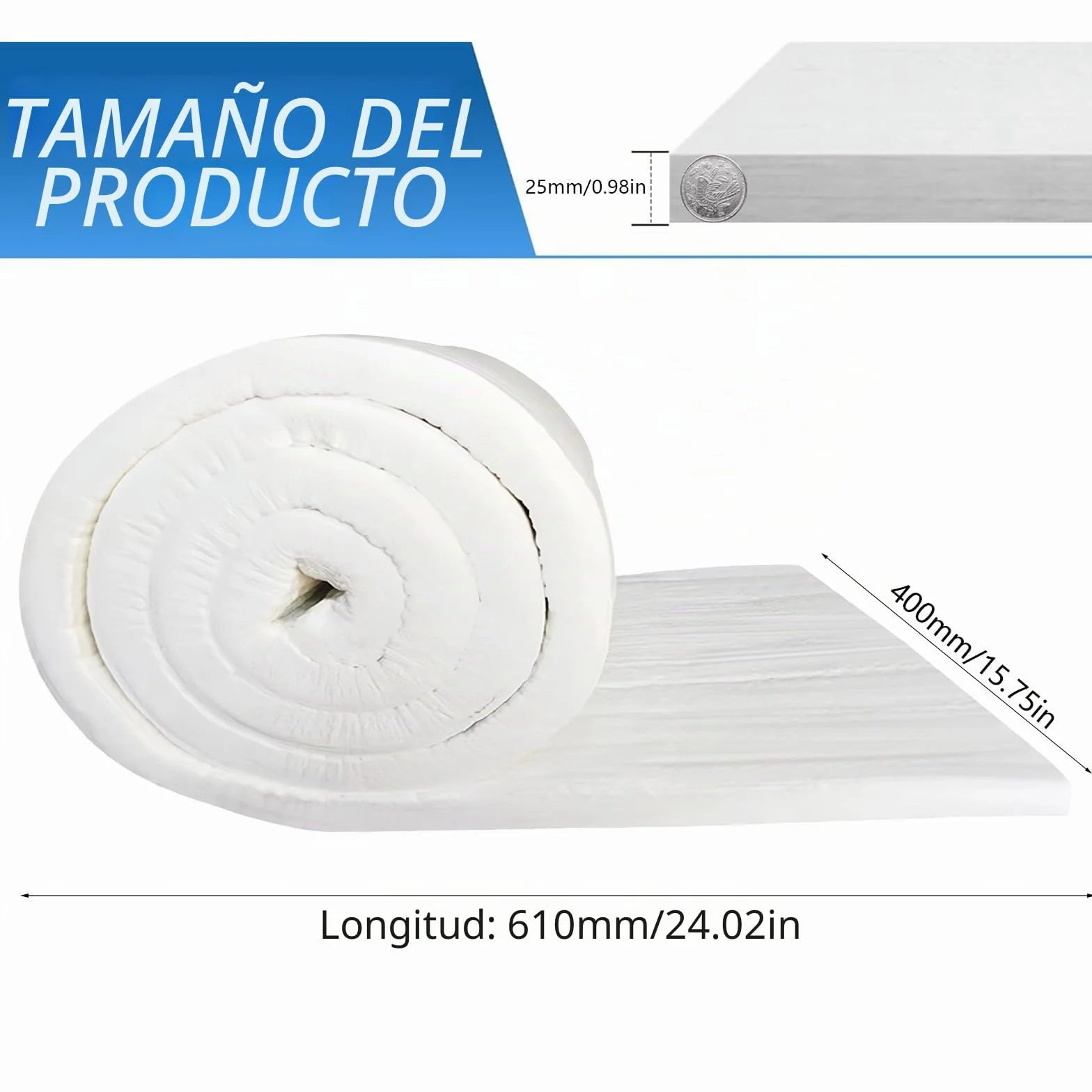 Manta Aislante Fibra Cerámica 400x610x25mm 2 piezas Alfombrilla Ignífuga Estufas Pellets 1260°C