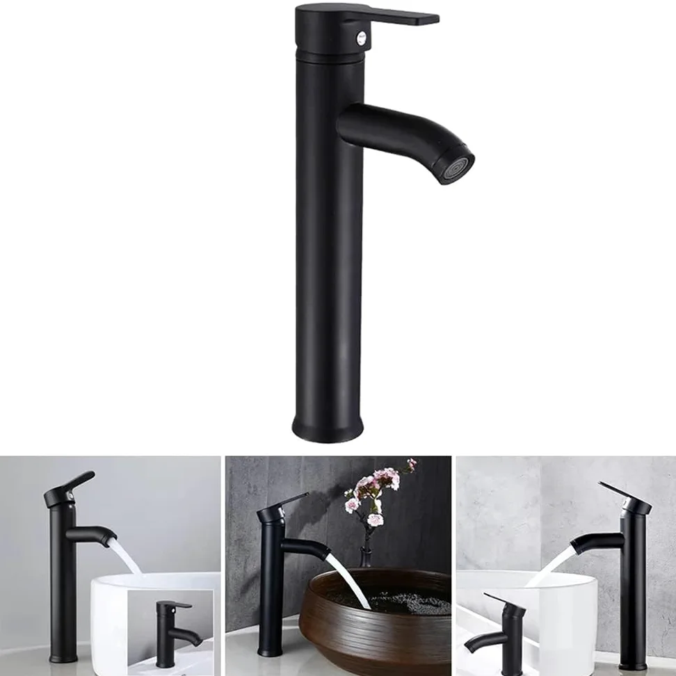 NEWFUN Grifo de baño Negro, Mate Grifo Retro de Plataforma Alta, lavabo del Baño es Antioxidante, Antidesgaste, Agua Fria y Caliente Disponible, adecuado de 32 mm a 42 mm