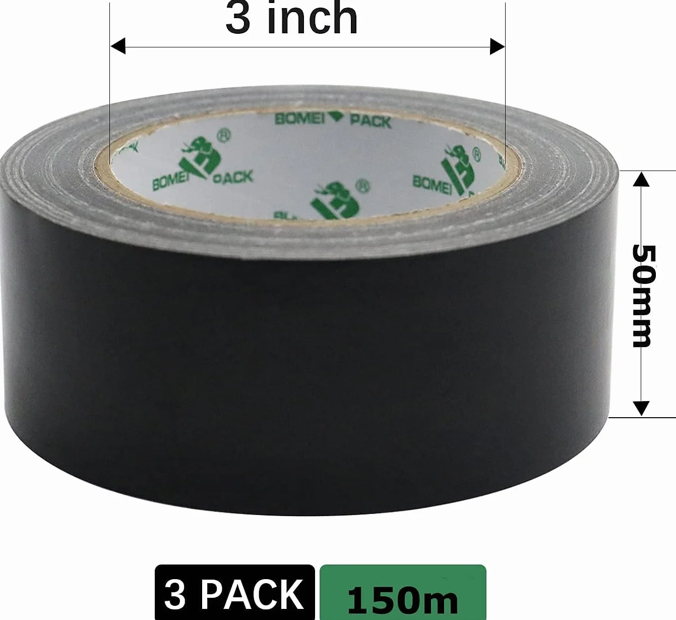 BOMEI PACK 2 rollos Cinta Americana 50mm x 50 m - Cinta Adhesiva Negra - Cinta Fuerte de Tela Reforzada con Tejido - Para Interiores y Exteriores (black 50mm)