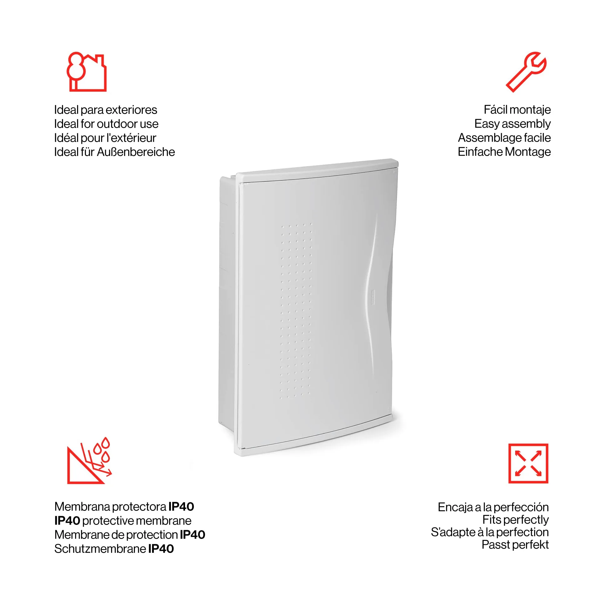 FAMATEL – Armario Nuova Empotrar | IP40 | 36 elementos | 440 x 286 x 78 mm | Puerta opaca | Gris, blanco