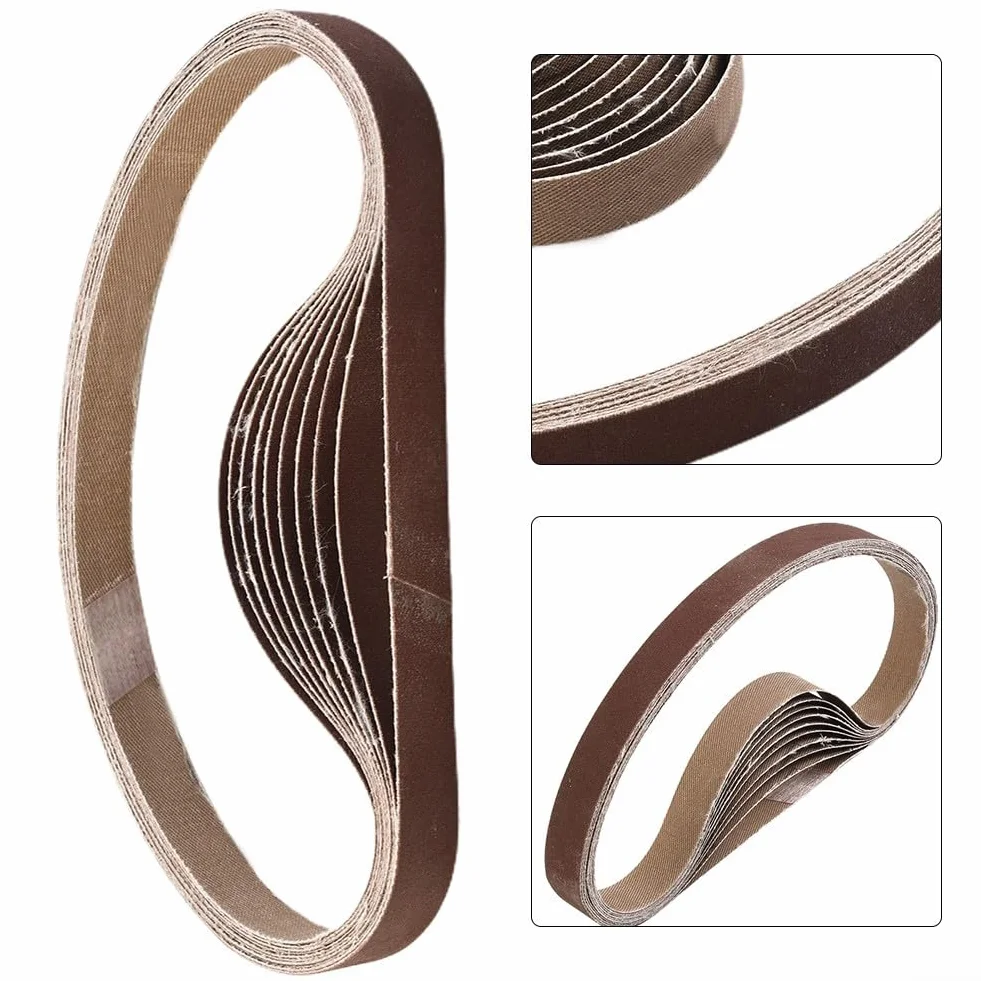 Juego de bandas de lija de óxido de aluminio de 15 x 452 mm, grano 60-600, para amoladora duradera para pulido de madera, metal, plástico, vidrio y piedra (600)