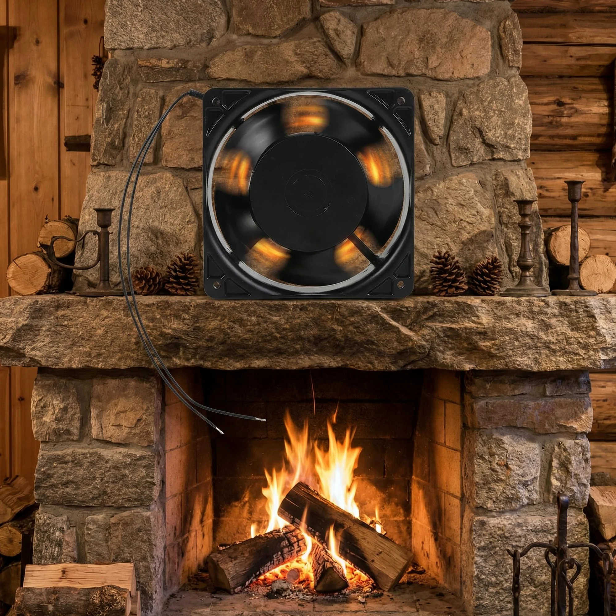 RemixAst | Ventilador para estufa de leña axial silencioso de alta temperatura | 120×120×38 mm Ventilador axial de cartucho de circulación de aire de aspas metálicas 220 V | Para chimenea insertada en