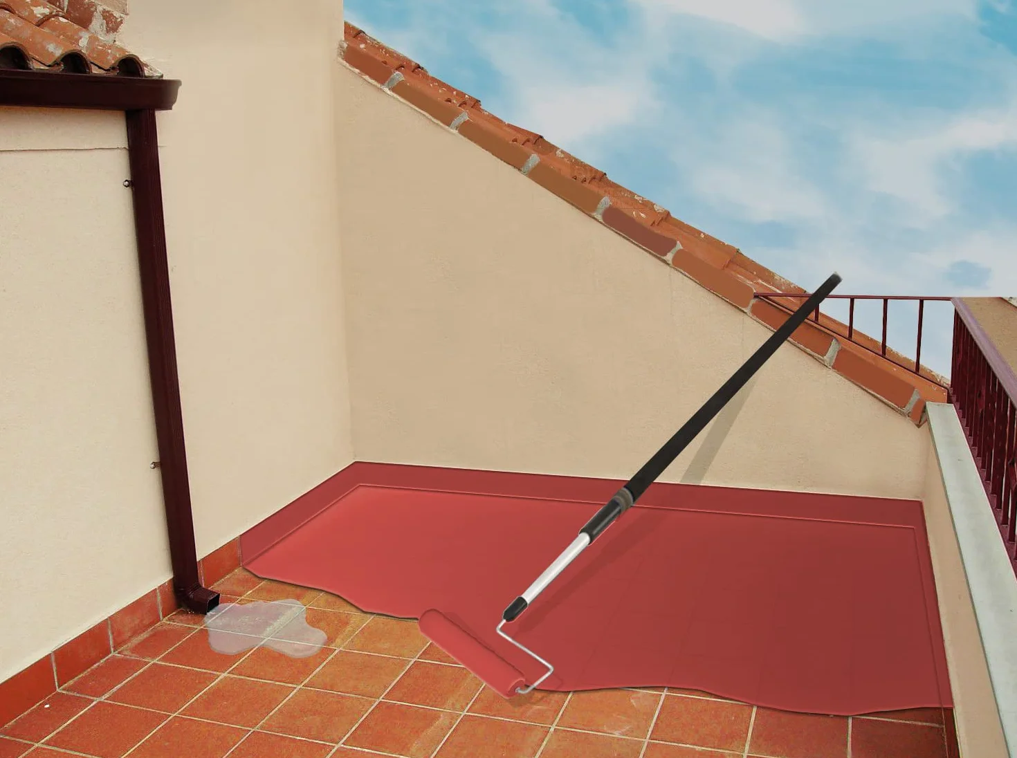 fischer - Impermeabilizante Elástico Rojo para Tejas y Baldosas, Fácilmente Aplicable en Horizontal y Vertical, Resistente al Agua y a la Intemperie, Impermeabilizante Rojo Sin Fibras (4 Litros)