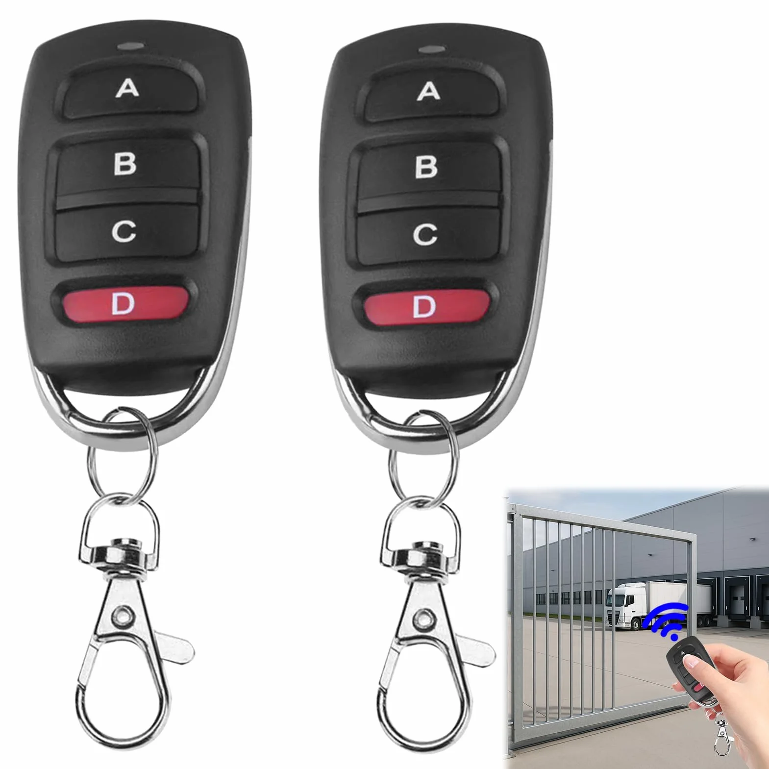 Mando Universal para Puerta de Garaje, 433,92 MHz, 4 Botones, Pack de 2, Compatible con Coche y Puerta de Garaje, Rojo y Negro