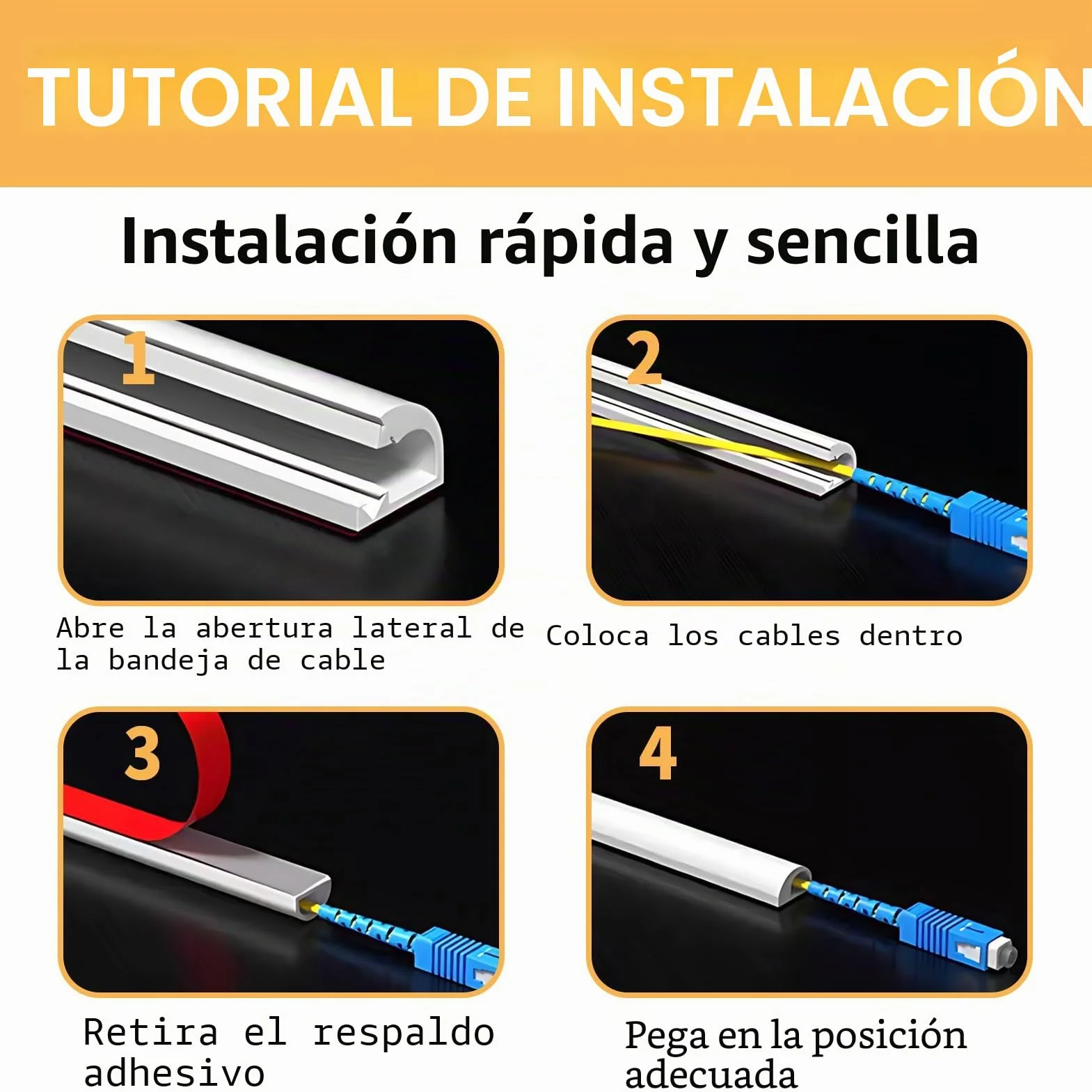 Canaleta para Cables Adhesiva de Pared 2 Metros, Protector de Cables Flexible PC, 10x10mm, Blanco