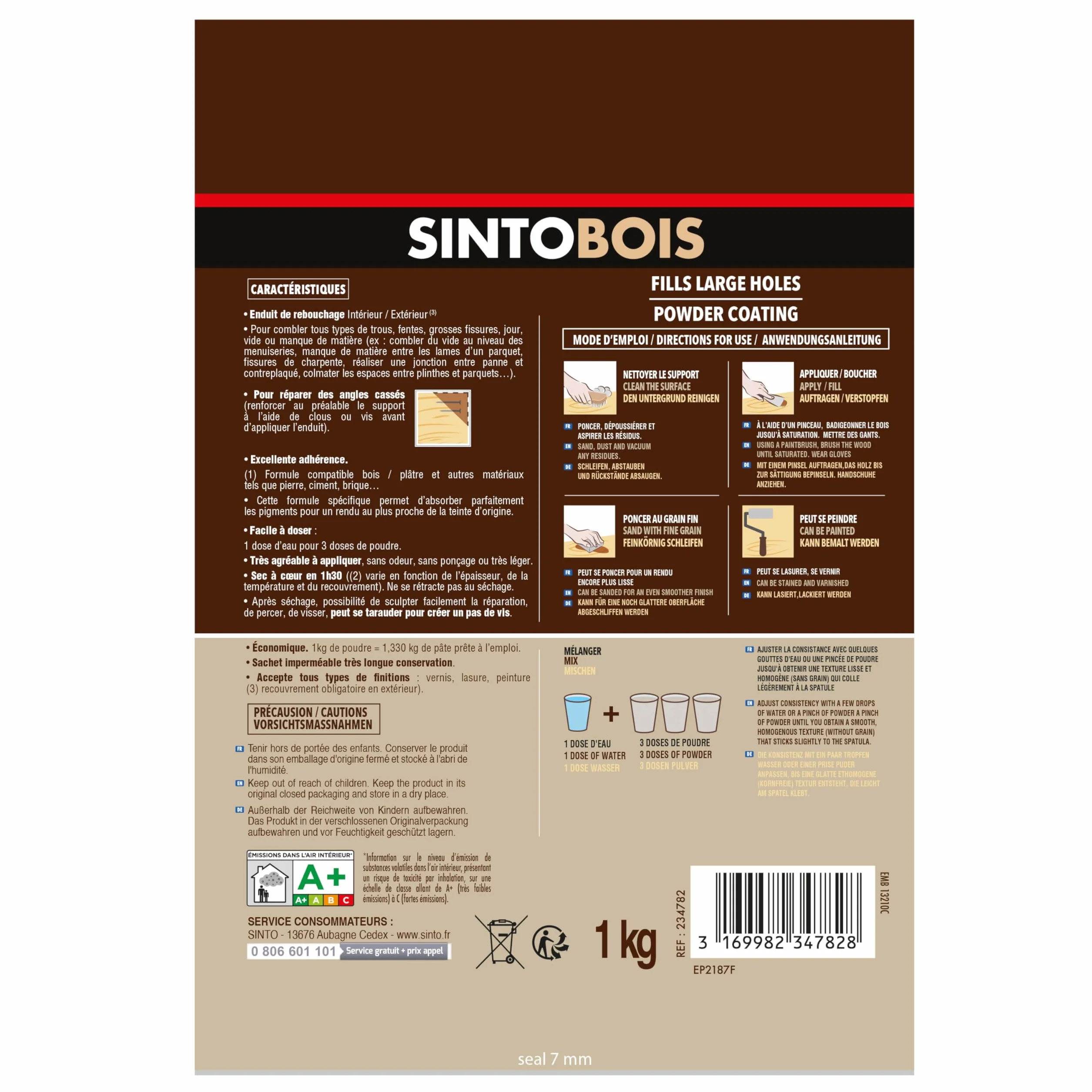 SINTO - Recubierto en polvo con agujeros grandes - Tamaño de 1 kg - Ideal para colocar agujeros en madera - excelente adherencia, resistencia extrema - puede barnizarse y pintarse