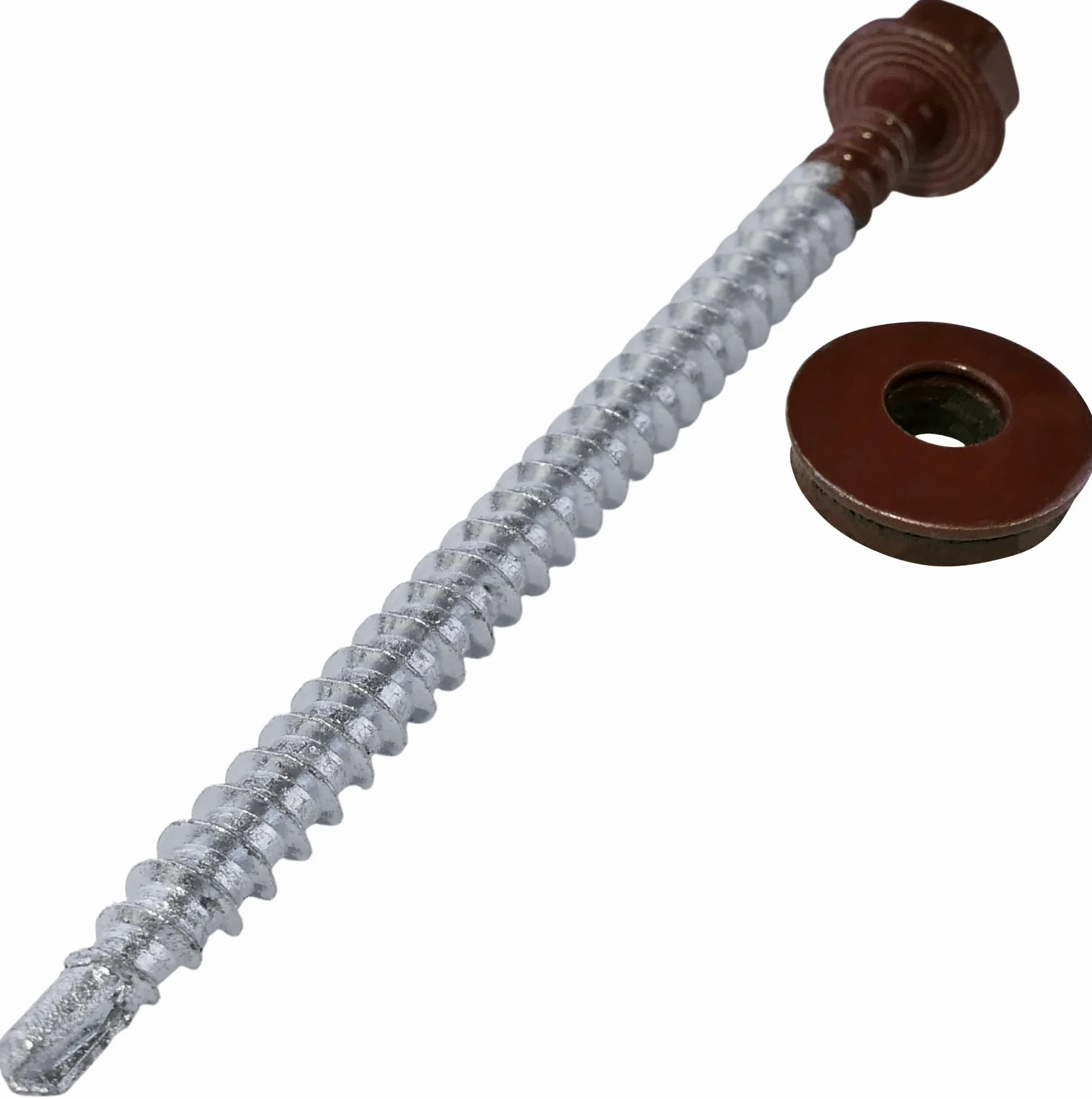 AERZETIX - C57200 - Juego de 50 Tornillo autoperforante de metal a madera Ø4.8x70mm + arandela de sellado EPDM - pintado en color rojo óxido RAL 3009 - huella de cabeza 8mm hexagonal - en acero