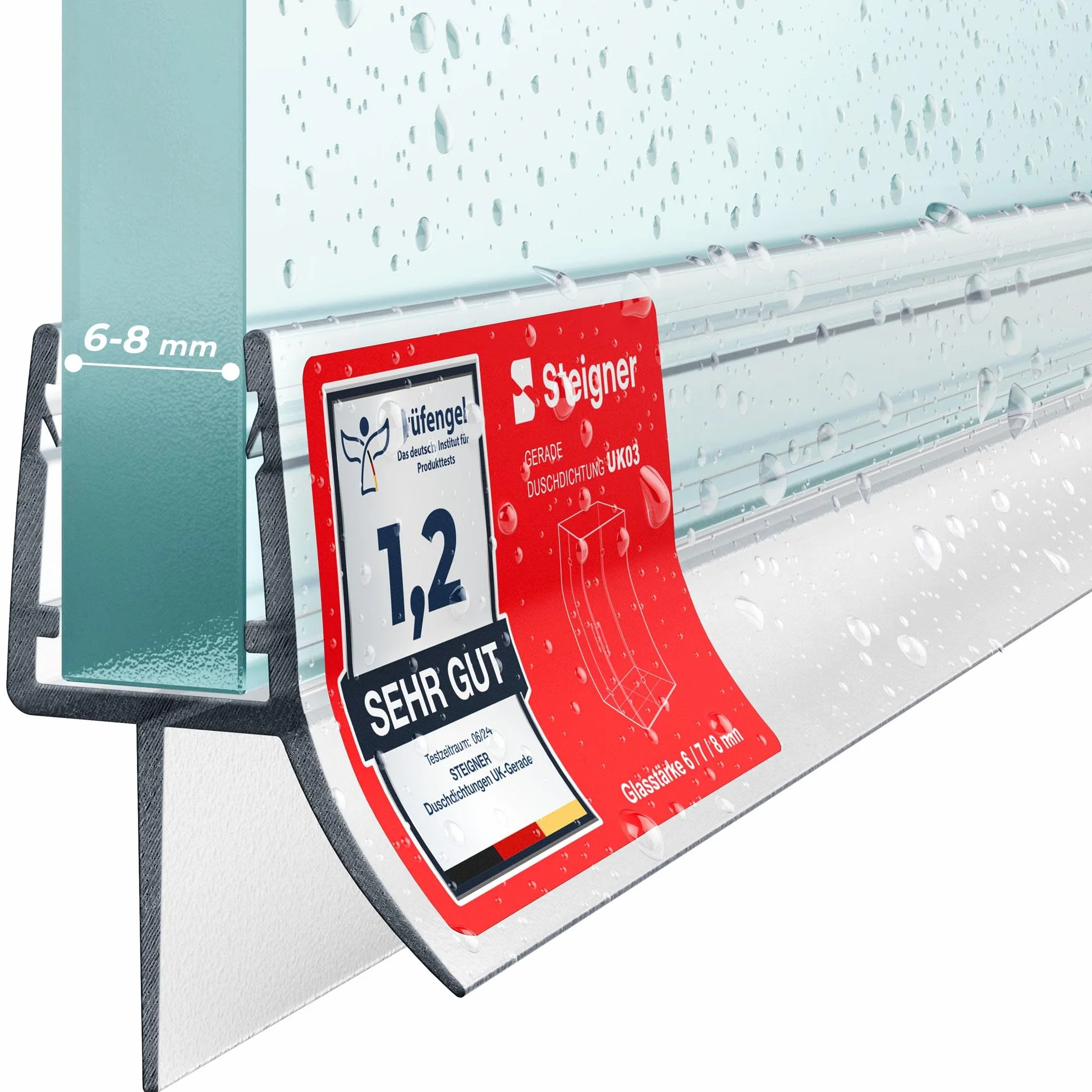 STEIGNER Junta mampara ducha UK03 80 cm (1 ud.) transparente - Junta vertical para ducha angular o pentagonal con puerta 6-8 mm - Protección contra fugas, Ajuste perfecto, Fácil instalación