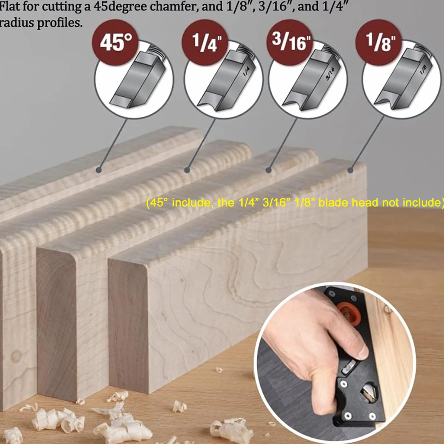 Multifunción Madera Cepillo, Cepillo Chaflán 45 Grados Contornos de Radio 1/8" 3/16" 1/4" Cepilladora Biseladora Cepillo Biselador Manual Con 2 Niveles de Burbuja, para Carpinteros (Rojo)