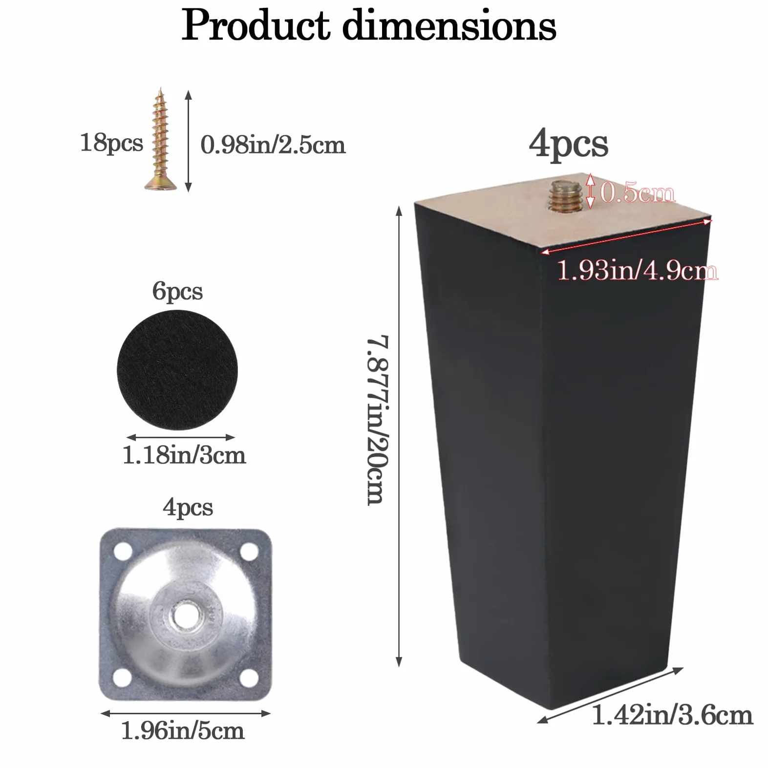 4 Piezas Patas para Muebles Madera Negro 20cm con Placa de Montaje Tornillos y Protectores de Suelo Pies para Muebles Cuadradas para Mesa de Té Sofá Cama Cajonera Mueble TV
