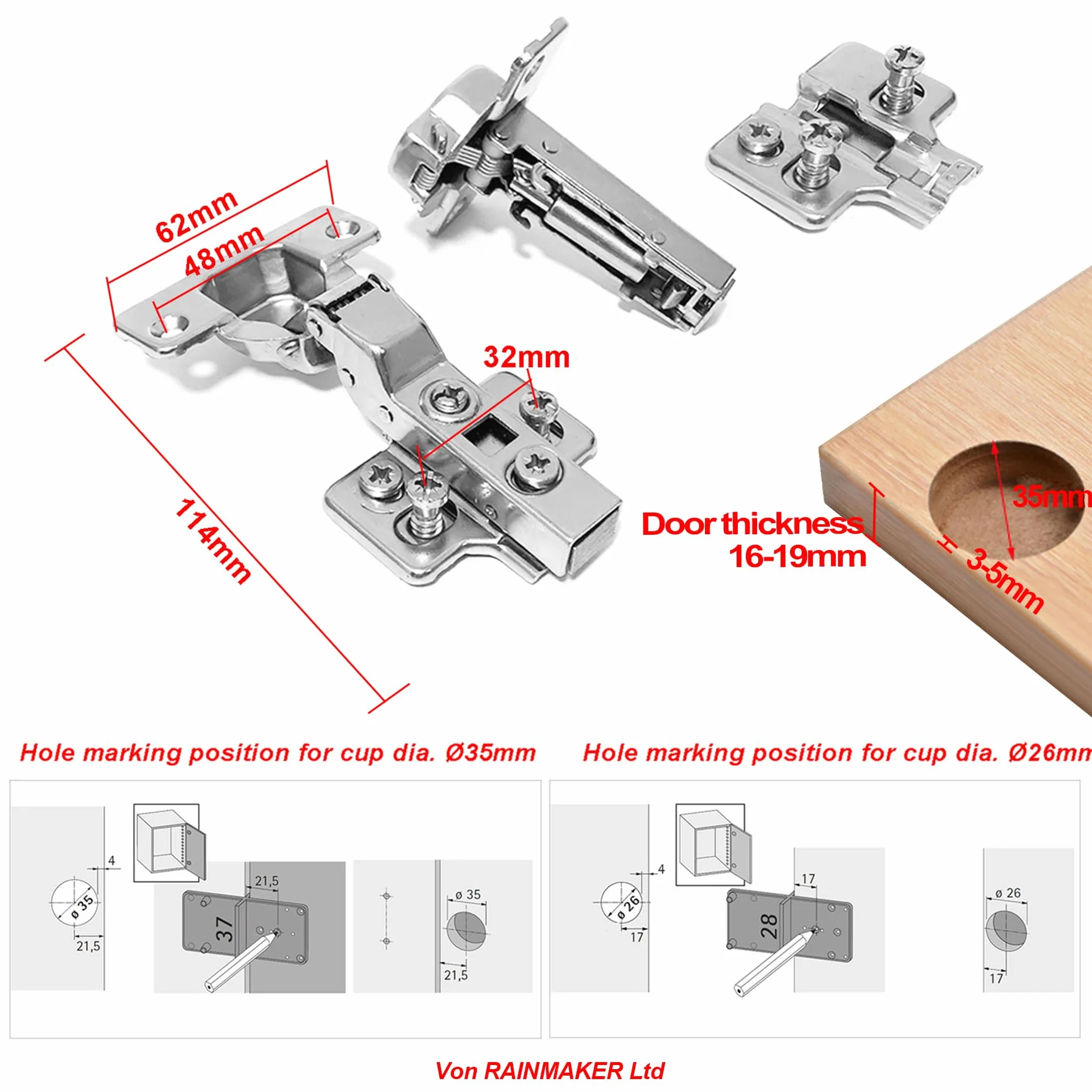 110 Grado Semi Solapado 35mm Soft Close Bisagras de Clip con Amortiguación Bisagra con Suave Cierre para Puerta de Mueble Armario de Cocina 8 Pcs