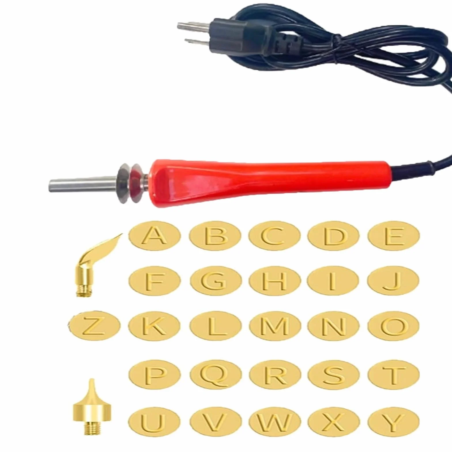Molde De Cobre De 26 Letras, Juego De Tallado/Quema De Madera DIY, Juego De Quema De Madera/Cuero DIY, Herramientas De Bricolaje para Soldar Letras (Soldering Iron +26 Letters)