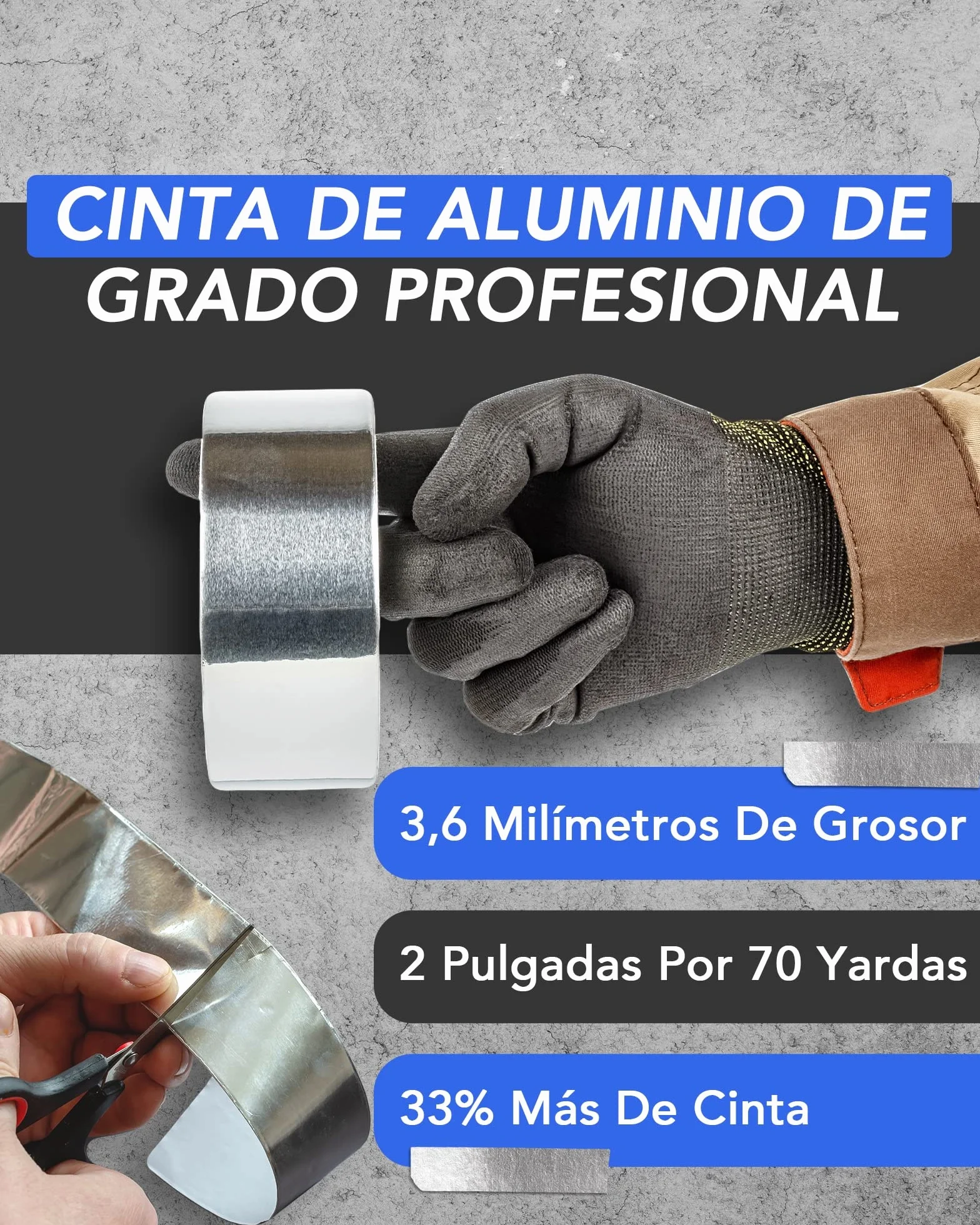 Cinta adhesiva aluminio profesional, 2"x210 pies (70 yd) para HVAC, sellado y reparación de ductos de aire y metal caliente/frío (paquete de 2)