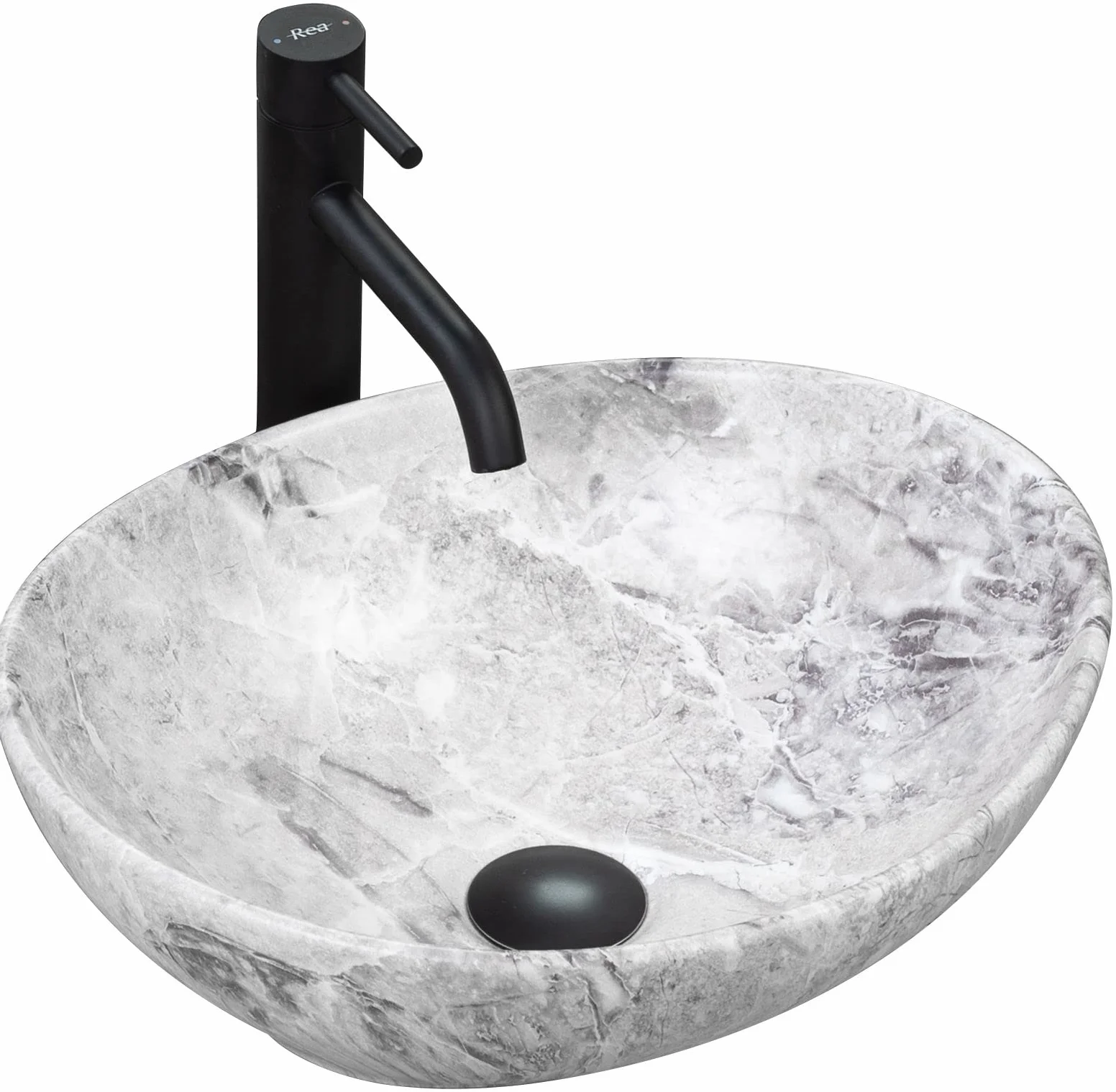 VBChome Lavabo de cerámica de 41 x 35 cm, diseño de piedra, mármol gris, pequeño lavabo para invitados, modelo 2
