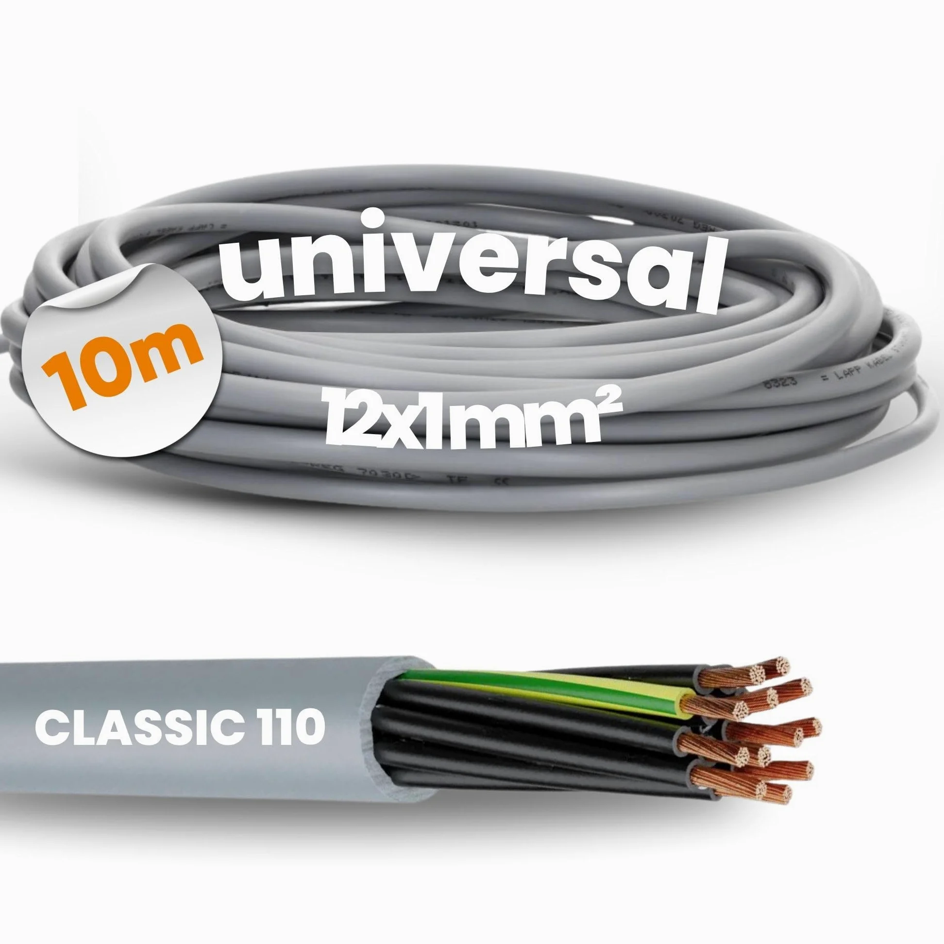 Lapp 1119212 Ölflex Classic 110 - Cable de Control PVC 12x1 mm² - 10 m | Manguera de 12 conductores con cable de protección verde-amarillo, 12G1 resistente al aceite y flexible para máquinas