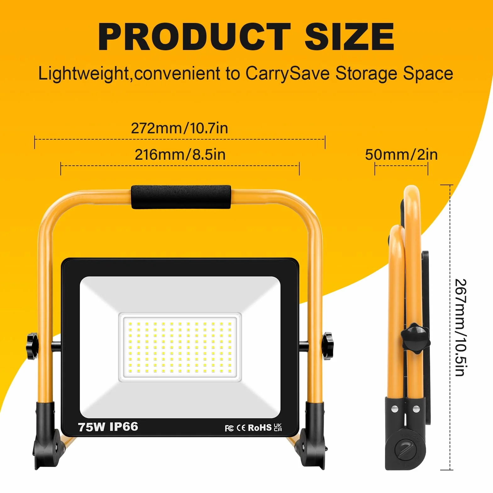 RIGIDON 75W Foco de Trabajo LED, 7500LM Foco LED Portátil con Soporte plegable, IP66 Impermeable Luz de Trabajo para Interiores y Exteriores para Obra Taller Garaje, 6000K Blanca