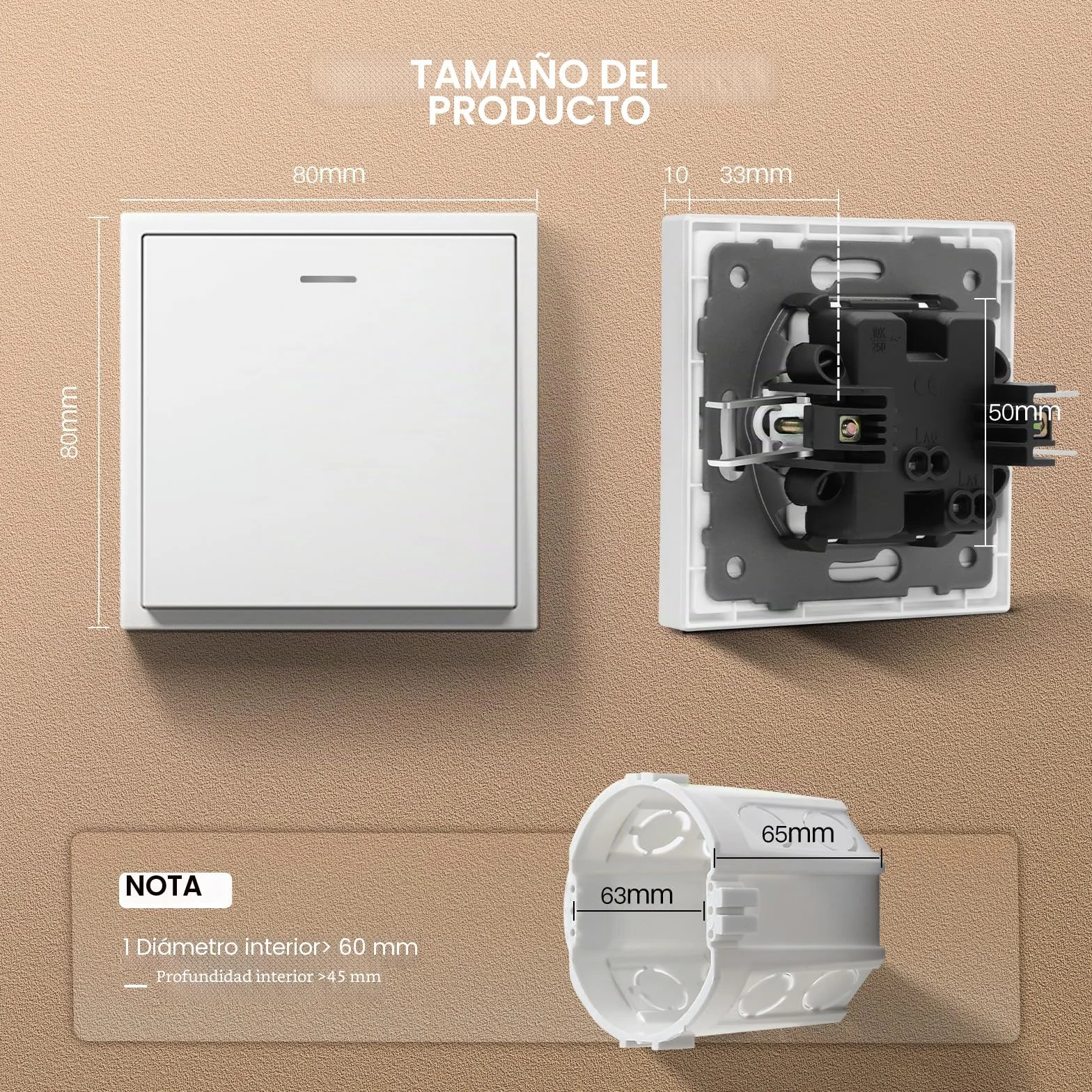 BSEED C-Series Interruptor Pared Mate 1 Gang 1 Vía 80mm Blanco