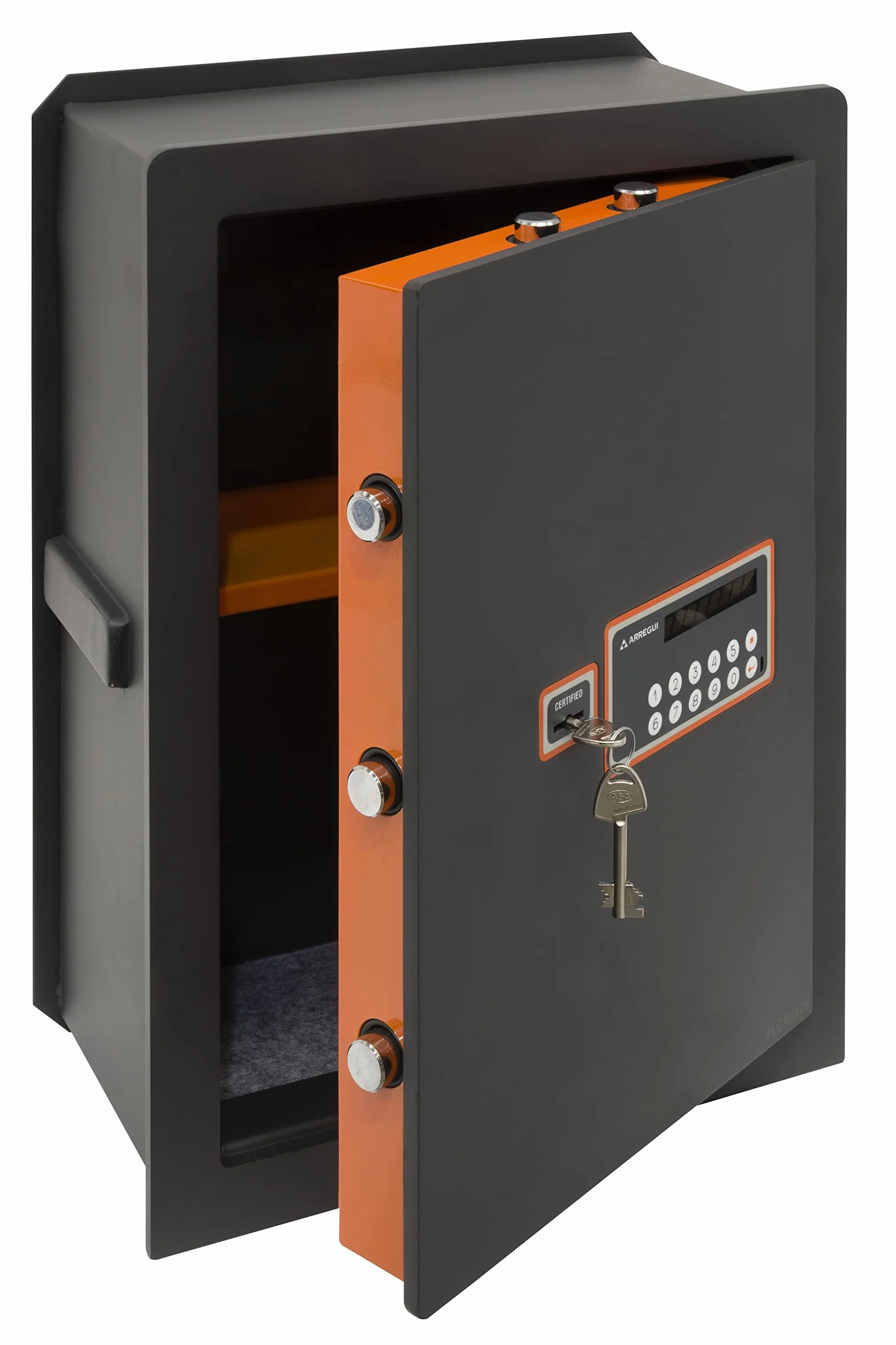 ARREGUI Plus C 181080 Caja fuerte de empotrar a pared con cerradura certificada de llave y codigo | Caja de doble Seguridad para casa y hogar | Fundo extensible | 52 x 38,5 x 20/30 cm | 24 a 40 L