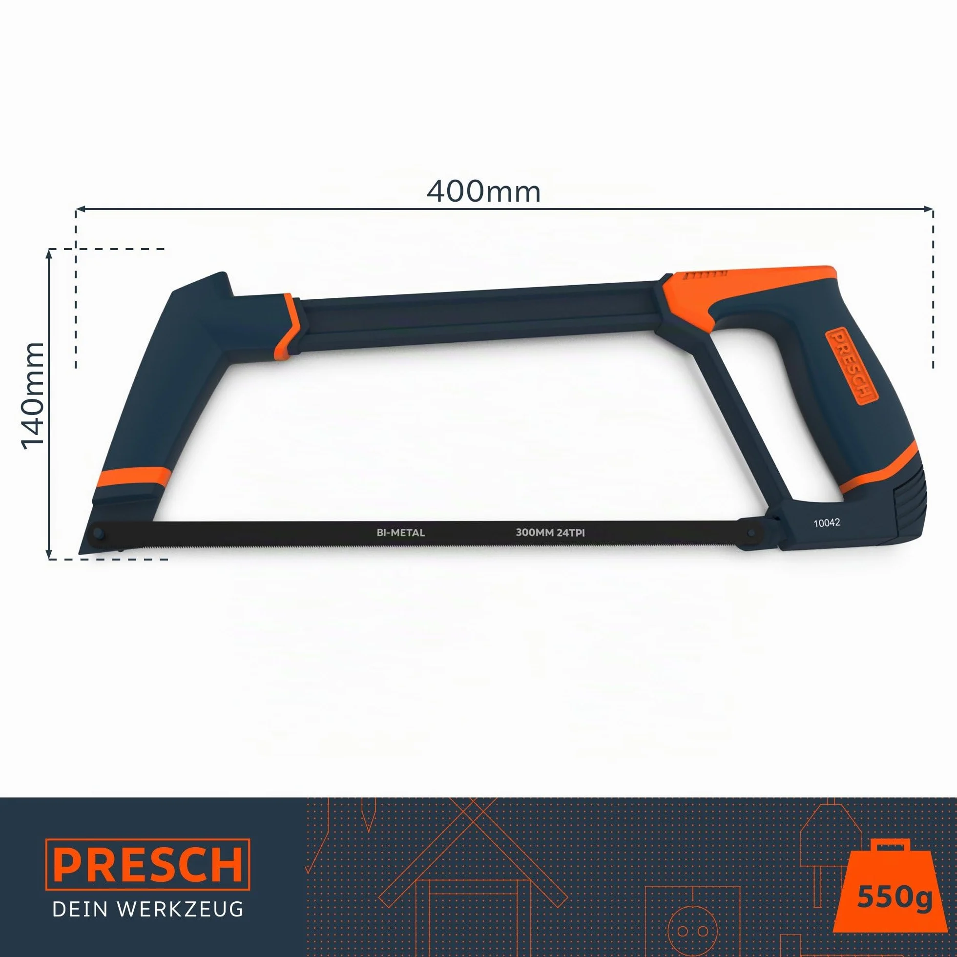 Presch sierra de arco metálica 300 mm - sierra de metal con hoja intercambiable - profesional - sierra fina