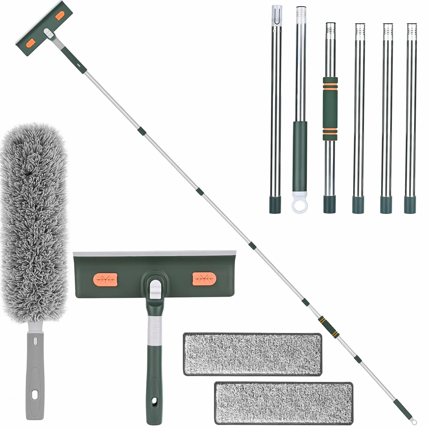 250cm limpiacristales Telescopico, Limpia Cristales con Mango Extensible con Escobilla de Silicona & 2 Paños de Microfibra, Kit de Limpieza de Cristal para Automóviles y Ventanas Exteriores Altas