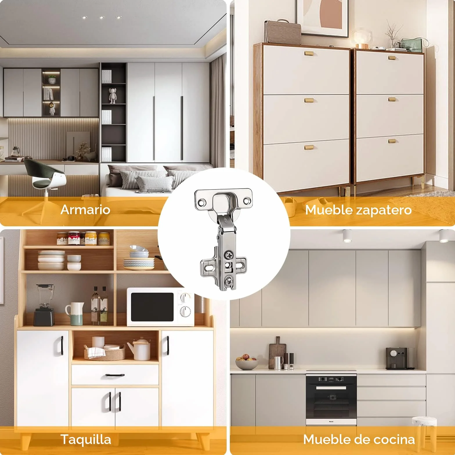 Bisagras Puertas Cocina 10 Piezas con Tornillos, Ángulo 90 Grados, Bisagras de Armario