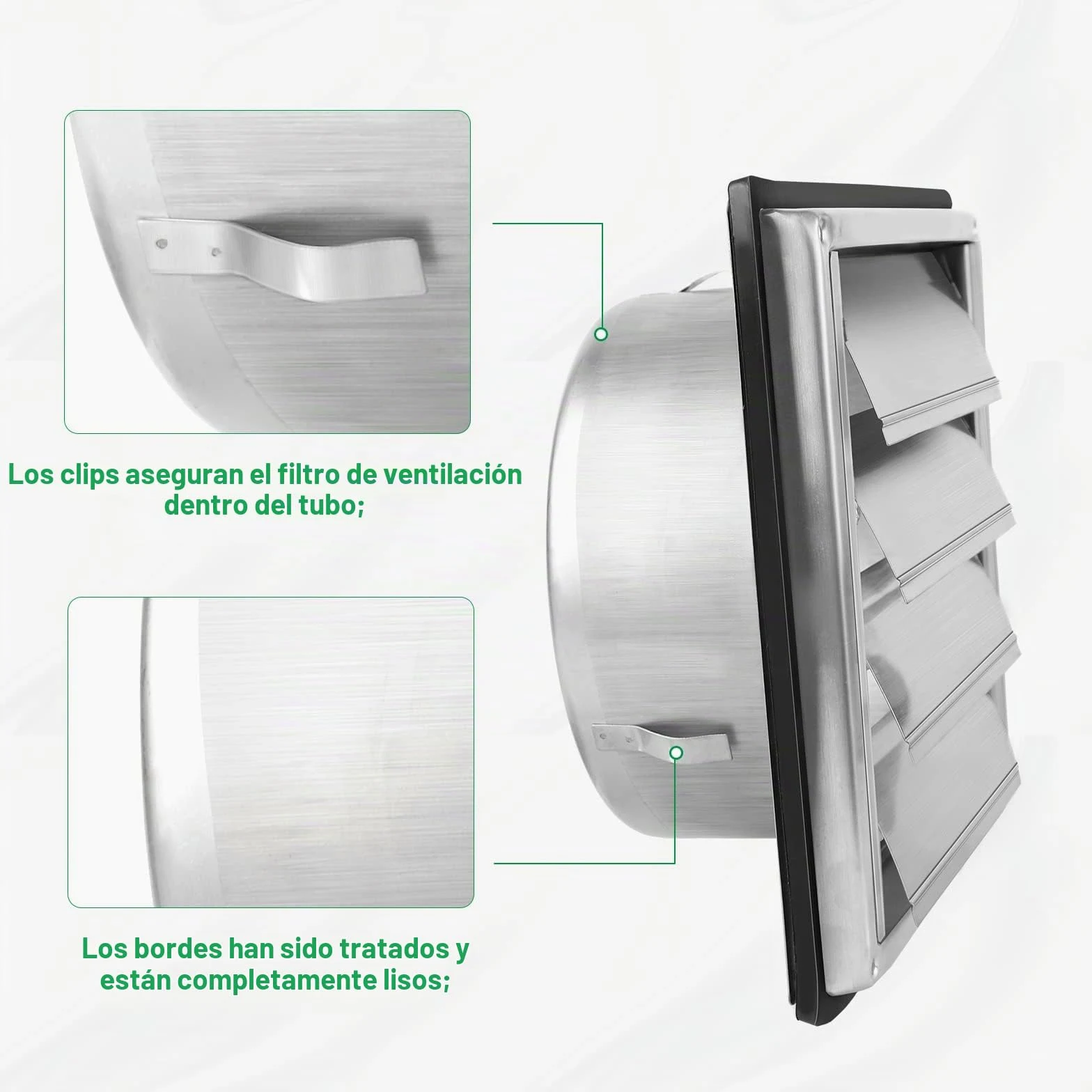 LALAGO Rejilla de ventilación 100mm, Amortiguador de Reflujo Rejilla de protección contra la intemperie de Acero inoxidable con lamas móviles, Rejilla de Lamas Rejilla de ventilación Ø100mm
