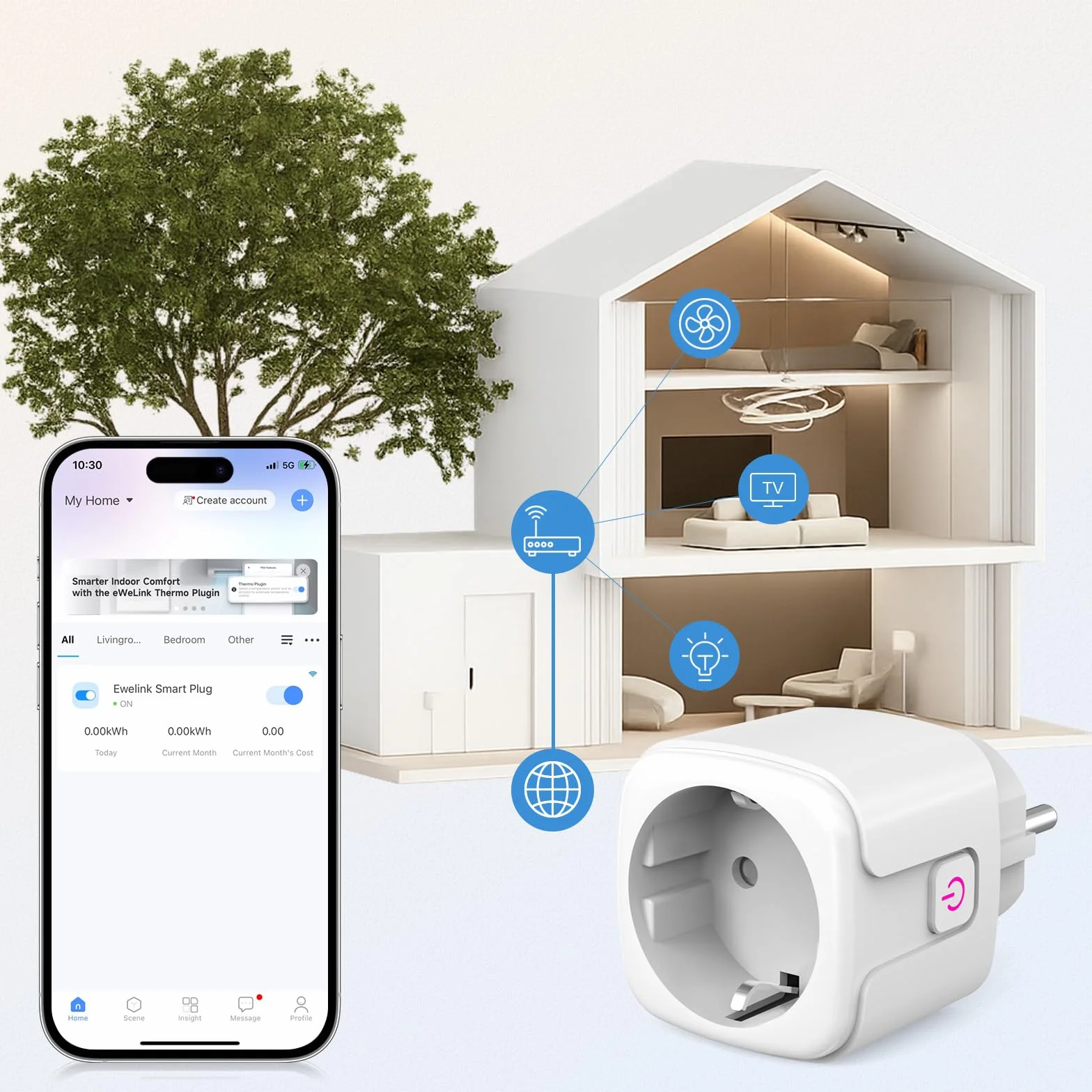 SURFOU Enchufe Inteligente WiFi 2.4GHz, Smart Plug 16A Compatible con Alexa y Google Home, Control por Voz y APP, Temporizador Programable, Ahorro Energético, Sin Hub Necesario