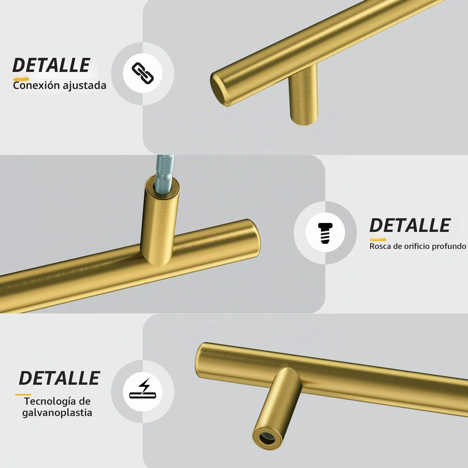 Goldenwarm 5 Piezas Tiradores Cajones 160mm Dorado Cepillado Acero Inoxidable para Armarios de Cocina