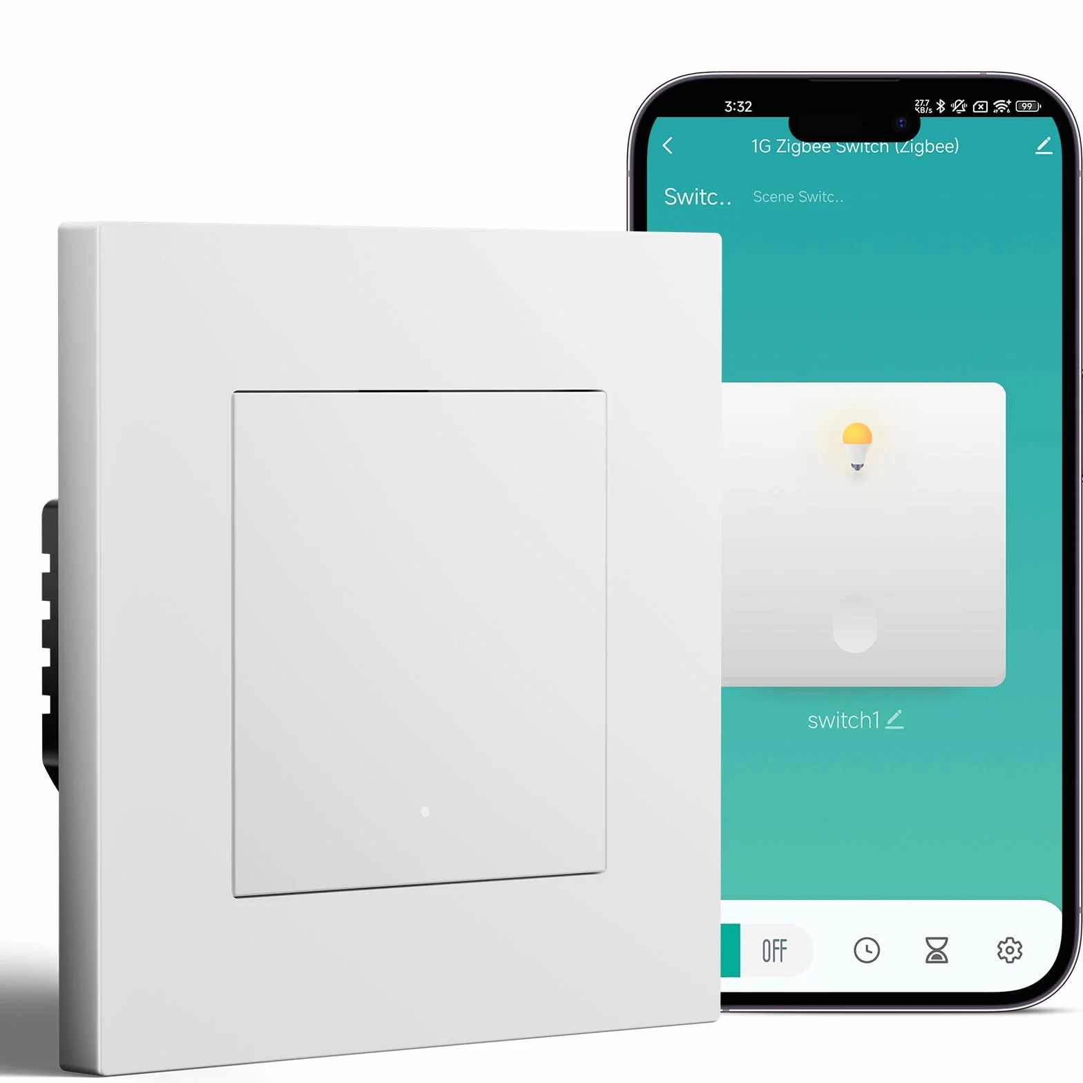 BSEED Smart Zigbee Interruptor 1 Gang 1 Vía Compatible con Alexa y Google Home,Smart Interruptor Marco de PC con Función de Temporizador(Requiere Gateway Hub y Cable Neutro),Blanco