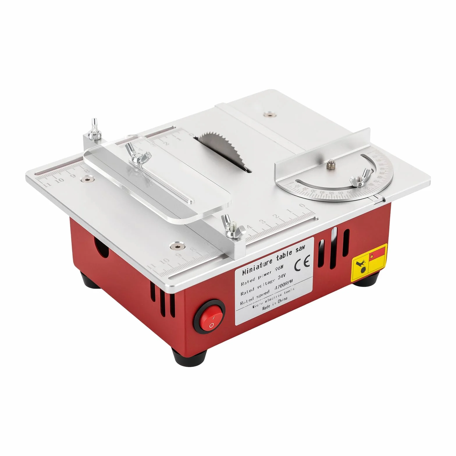 Mini Sierra Circular de Mesa 96 W, Sierra de Precisión para Bricolaje, Madera y Metal, 9200 rpm, 14 mm de Corte, Extracción de Polvo, Ideal para Manualidades