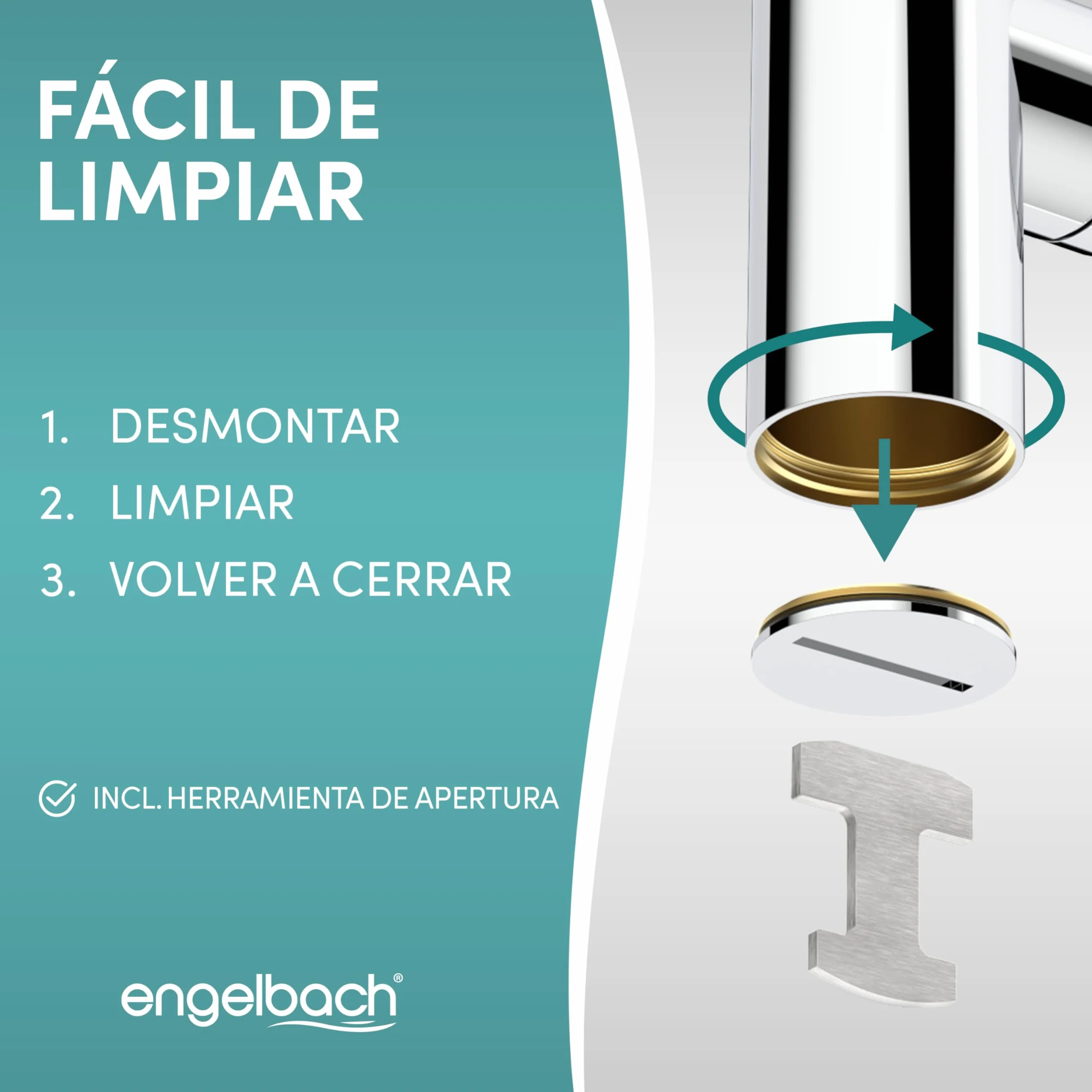 Engelbach Sifón lavabo 1 1/4" cromado desagüe universal con apertura limpieza