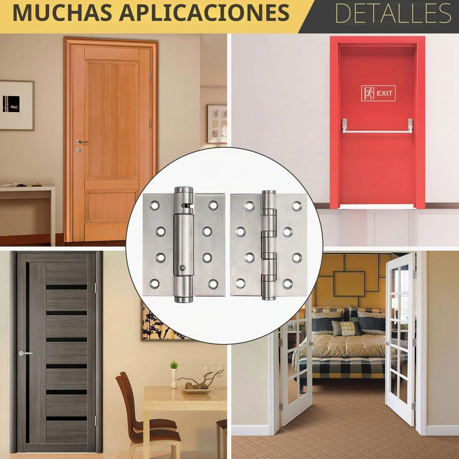 AMTOVL Bisagras para Puerta 4” 3PCs Bisagras de Acero Inoxidable con Resorte Ajustable Soporta Hasta 35KG Bisagras Plegables 100mm x 76mm x 3mm con Tornillos de Montaje para Mueble Puerta de Fuego