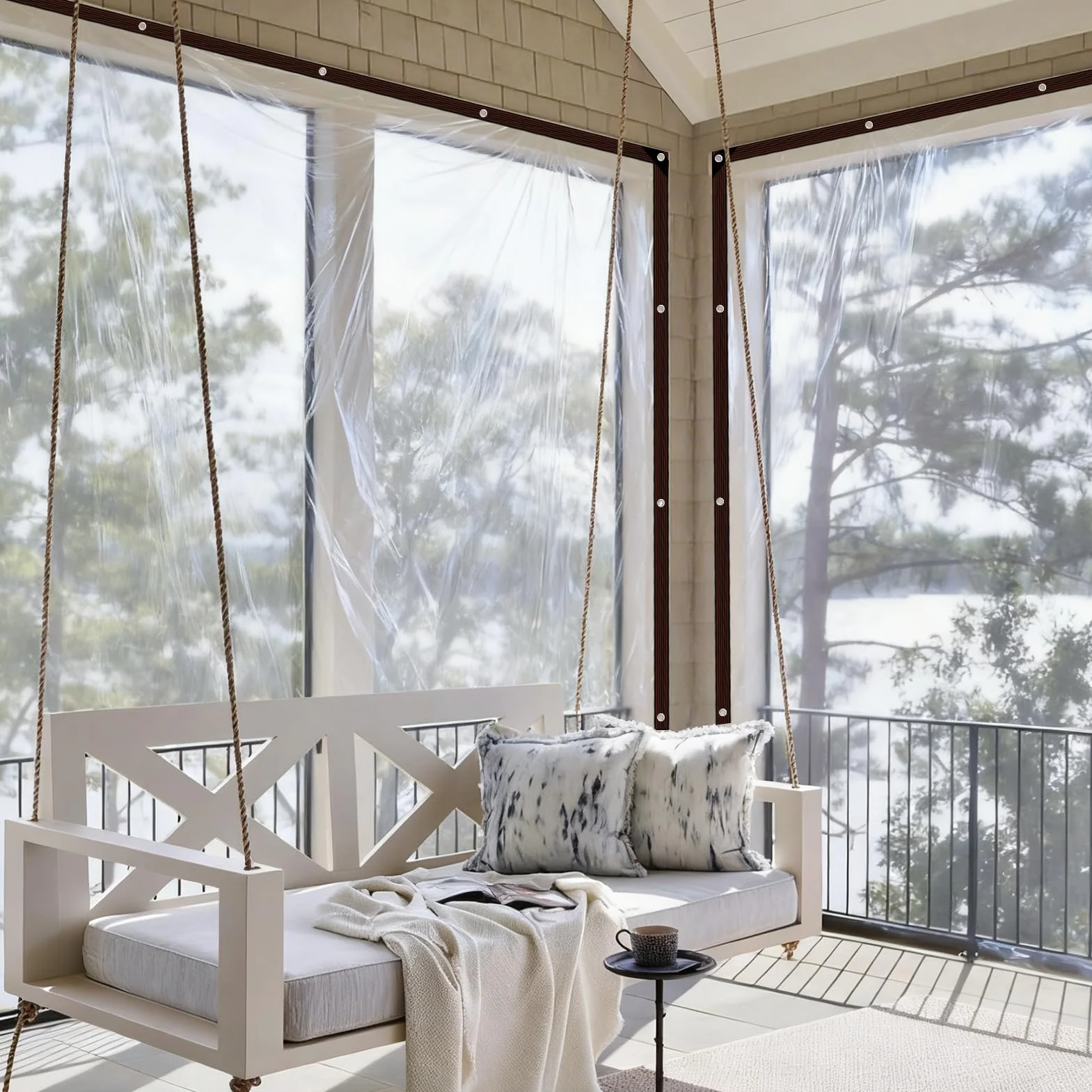 Lona Impermeable Transparente con Ojales, para Muebles de jardín, para Exteriores, Impermeable, Aislamiento de Plantas, Resistente al Polvo, con Cuerda de 2 x 2 m