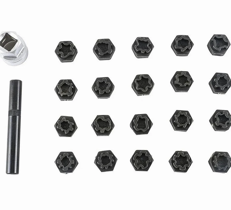 Juego 22 Llaves Anti-Robo para Llantas Vehículos Cromo Molibdeno con Adaptador 1/2" y Caja
