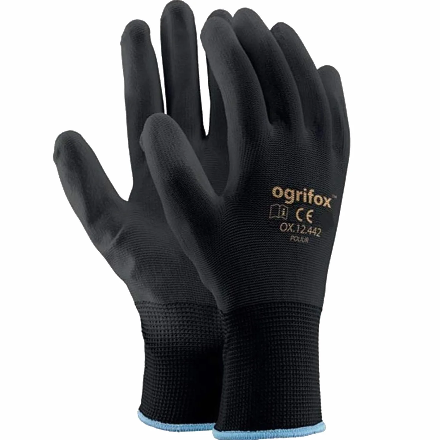 Guantes de trabajo de nailon negro revestidos de poliuretano AJS LTD® L-9 24 pares para jardinería construcción mecánica