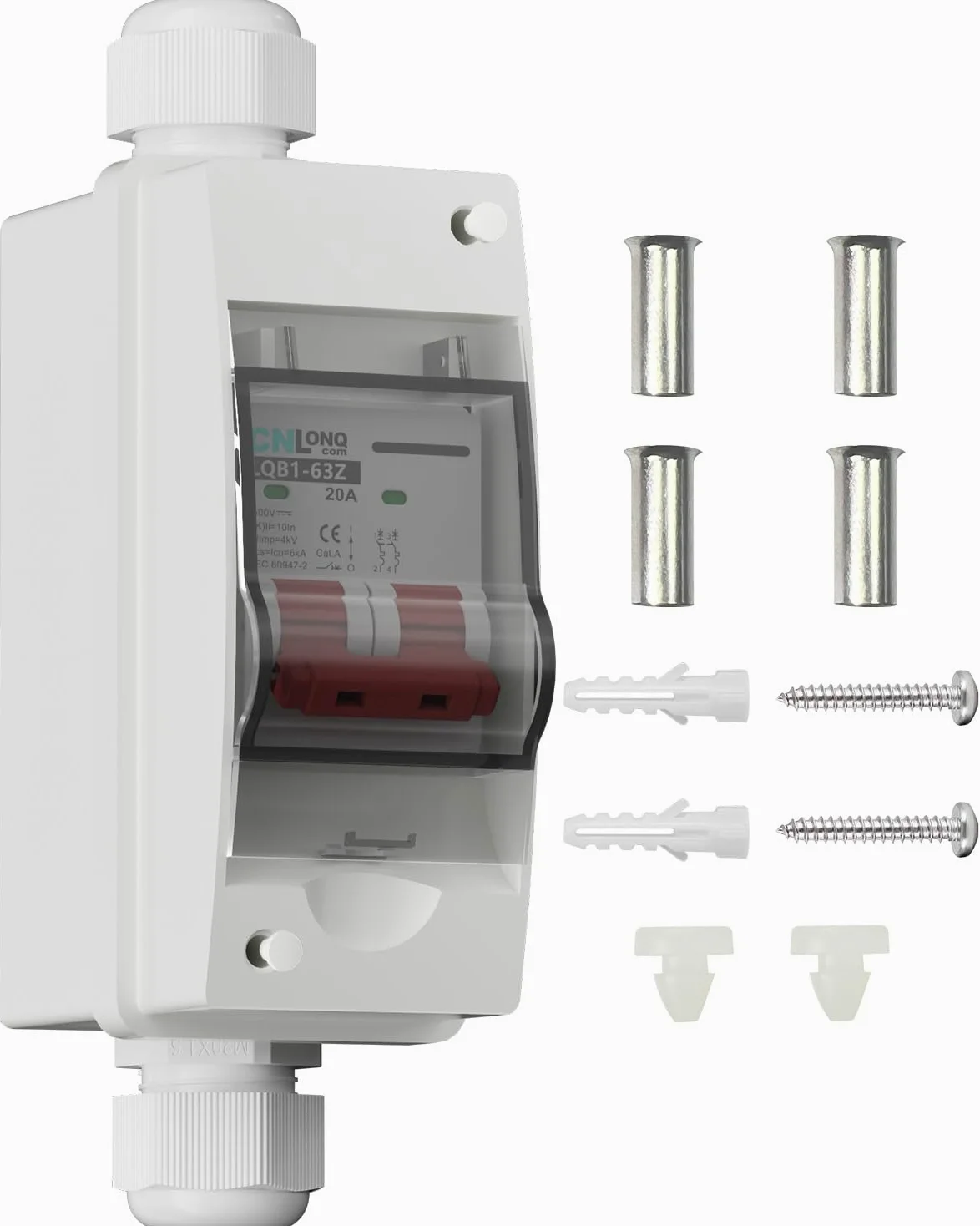 Interruptor Disyuntor DC 500V 20A IP65 1 Entrada 1 Salida para Paneles Solares - Caja de Conexiones Eléctricas con Montaje en Superficie para Sistemas Fotovoltaicos