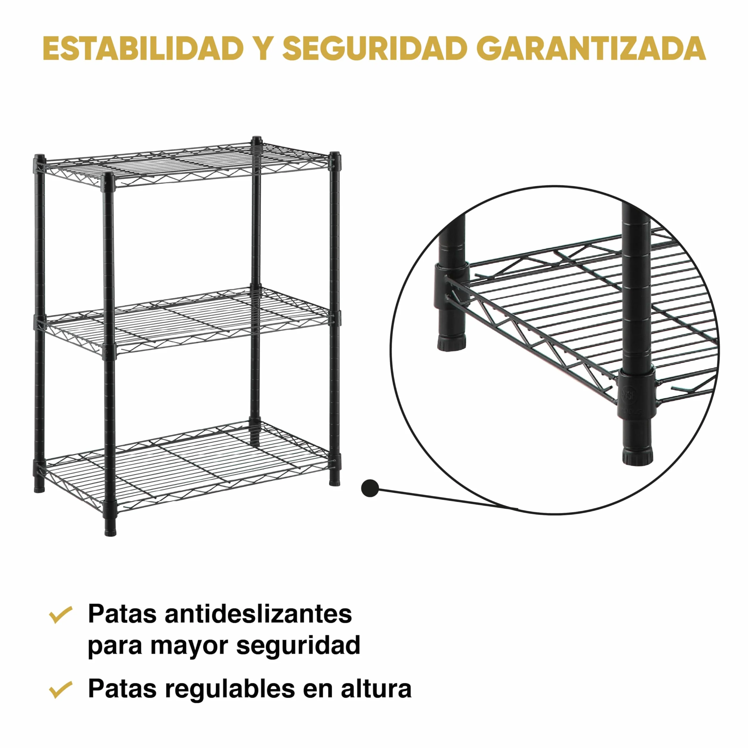 KitHome KG KITGARDEN Estantería Metálica Decorativa de Acero en Negro y 3 Baldas, 75x60x35cm
