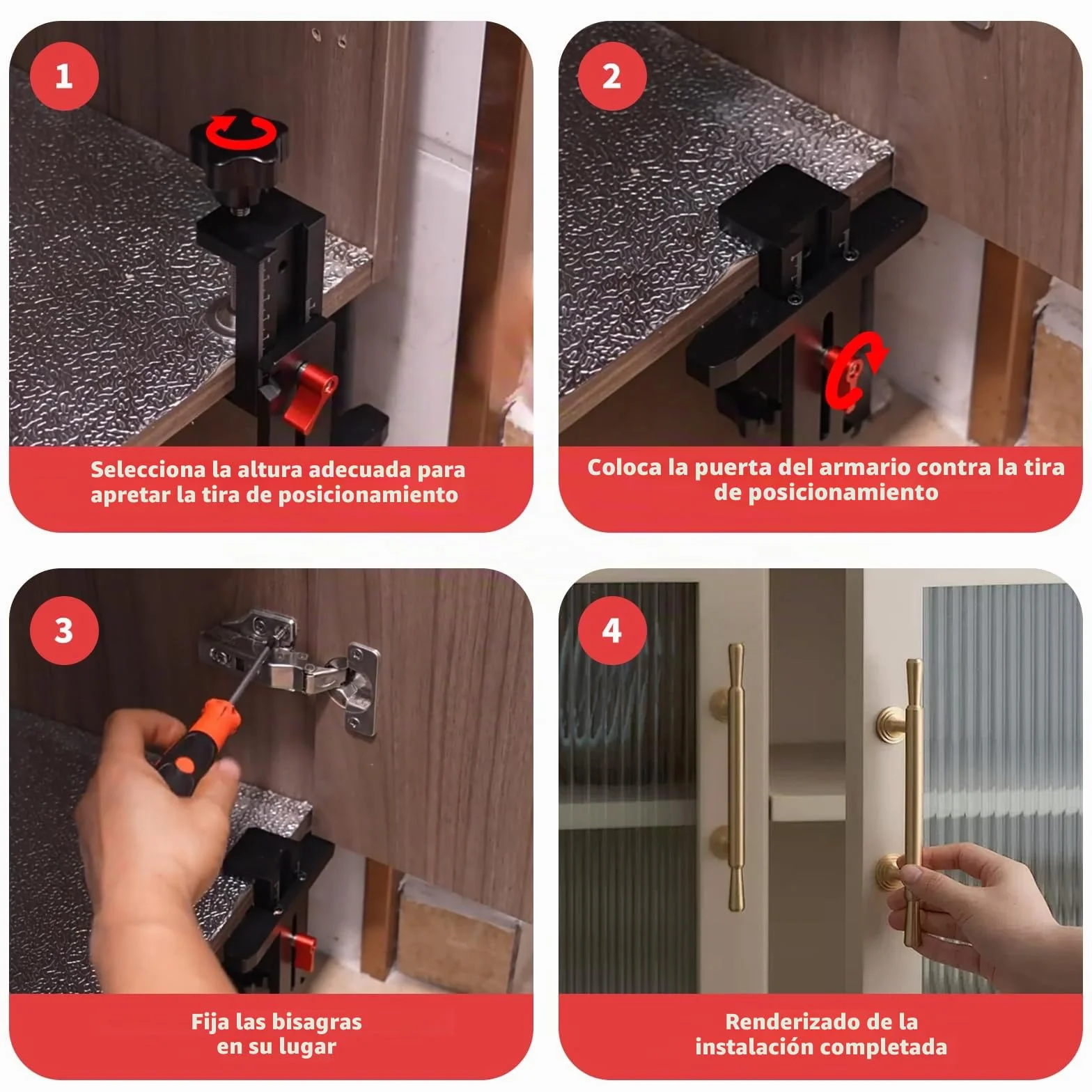 Plantilla bisagras cazoleta 35mm, herramientas para nivelar y guía de taladro, posicionador ajustable para instalación de puerta oculta de armario, para Gabinetes de Puerta Herramientas de Carpinteria
