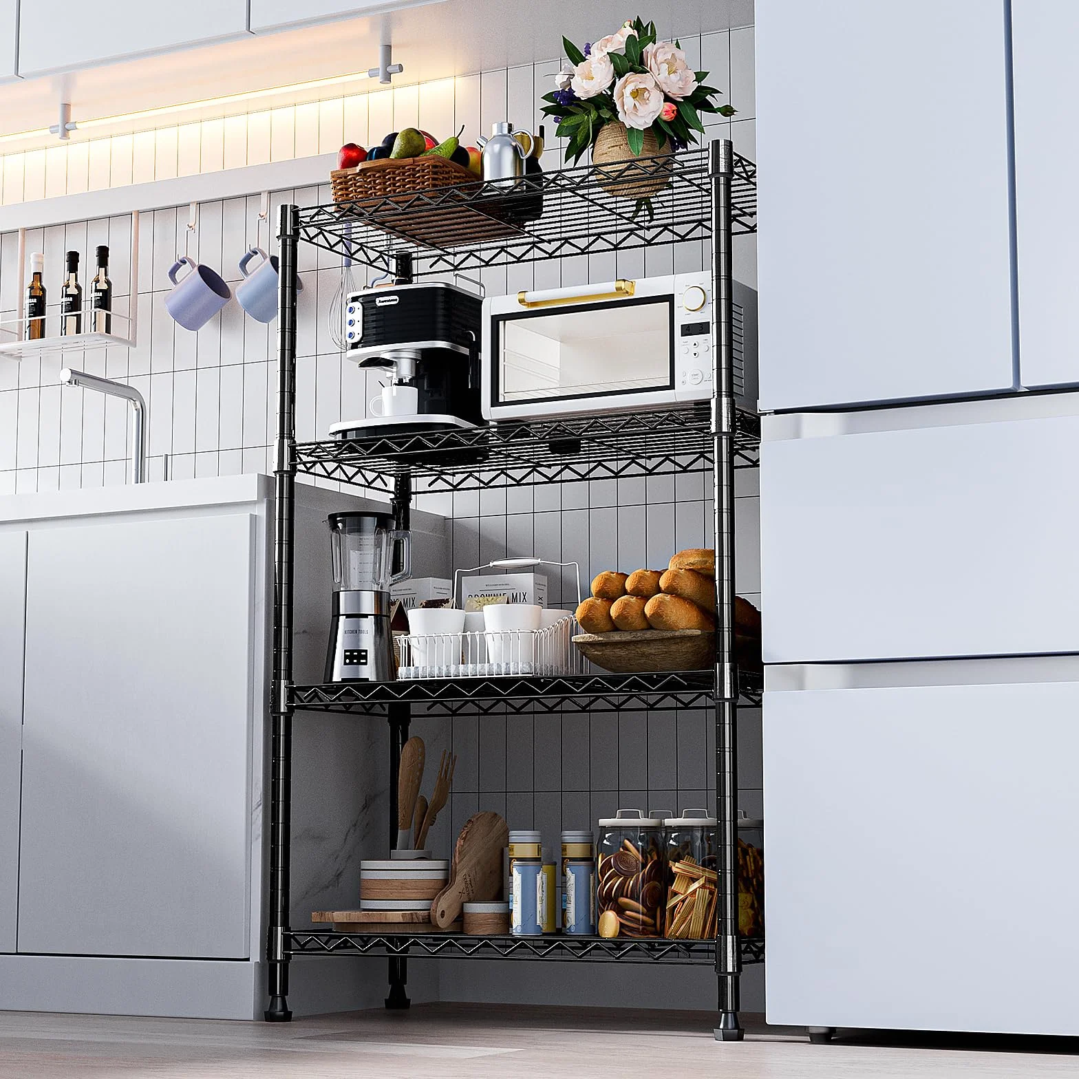 M MZG Estantería Metálica de 4 Nivele, Capacidad de Carga de 454 kg, Baldas Ajustables, para Garaje, Trastero, Lavandería y Cocina,Estudio,Negros, 35 x 60 x 135,8 cm