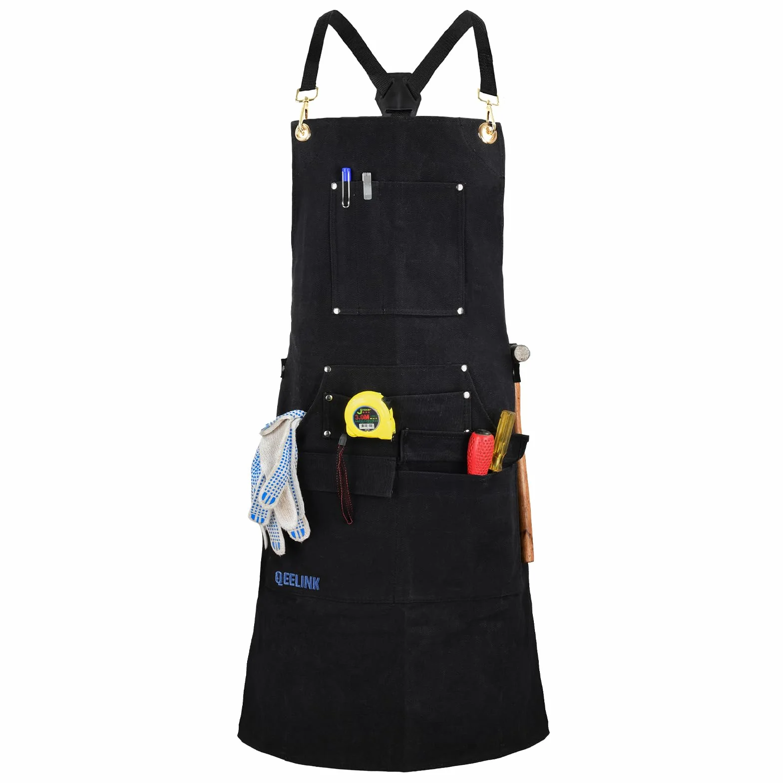 QeeLink Mandil de Soldador Ignifugo para Hombre con 10 Bolsillos, Delantal de Trabajo de Lona Reforzado, Delantal Carpintero Ajustable de M a XXXL para Soldadura, Herrero