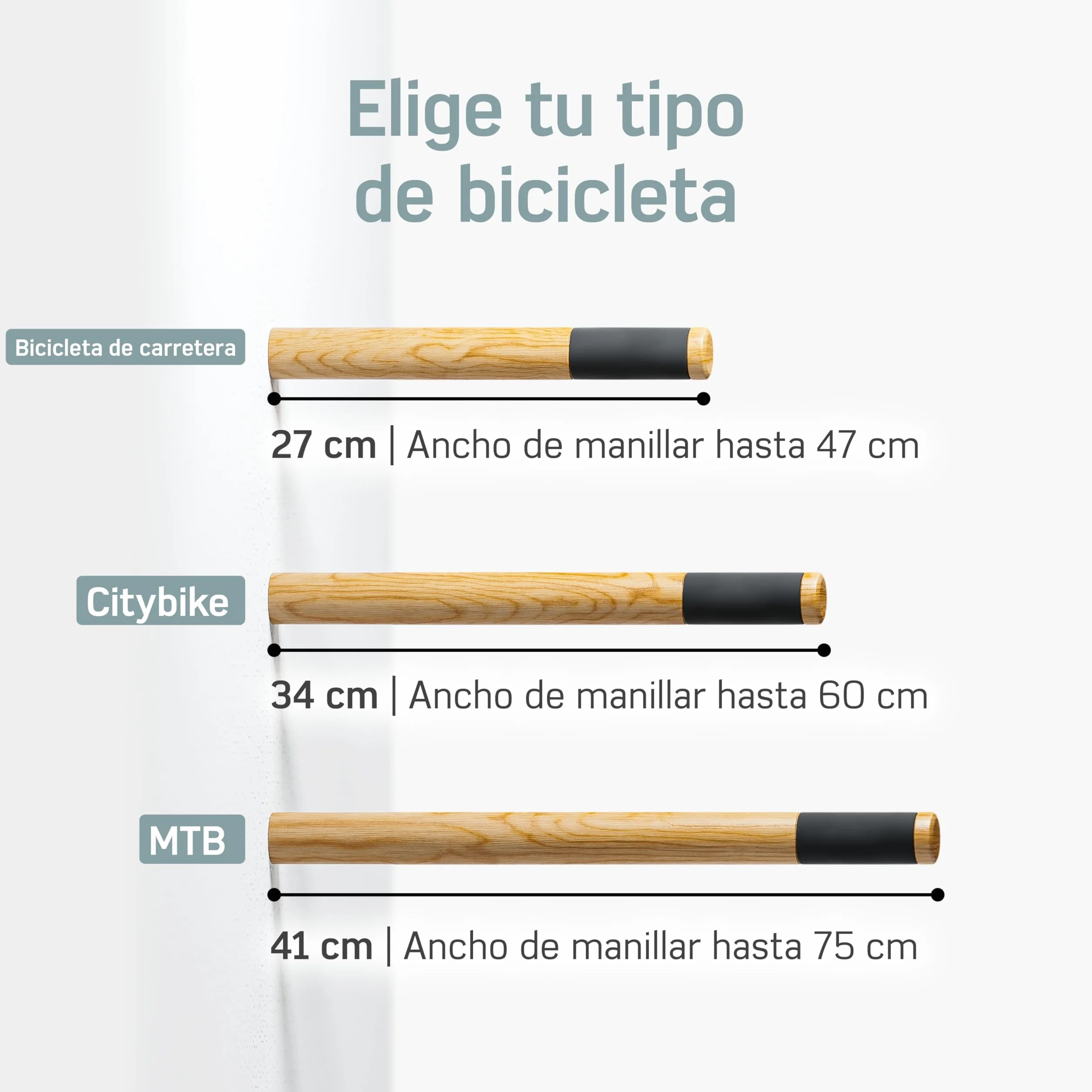 Borgen Soporte bicicletas pared madera roble noble para bicicletas carretera mtb ciudad